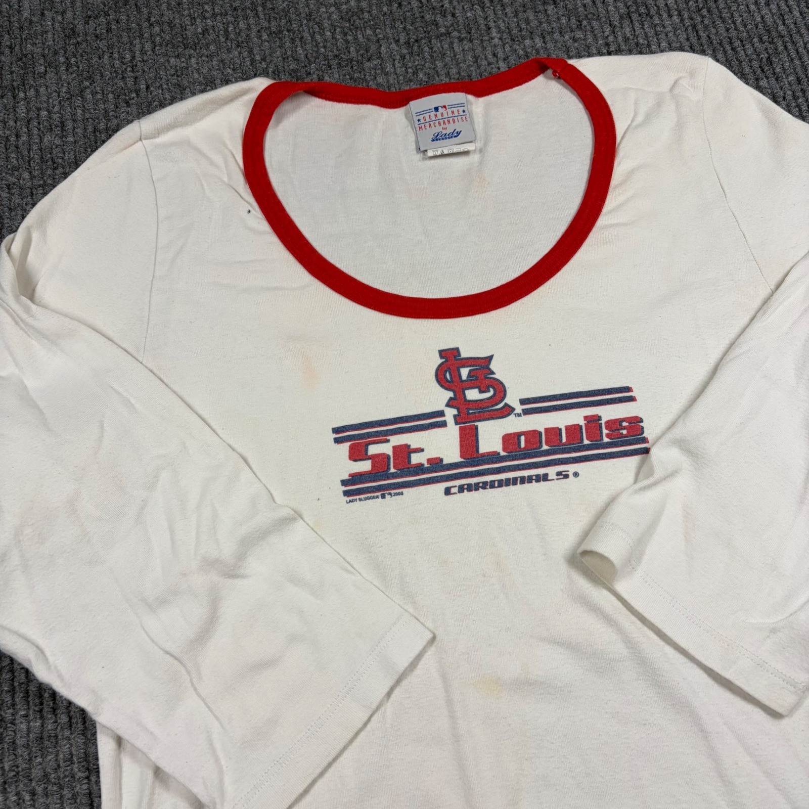 Vintage St Louis Cardinals Shirt Womens XL Lady Slugger MLB 3/4 Sleeve White Red