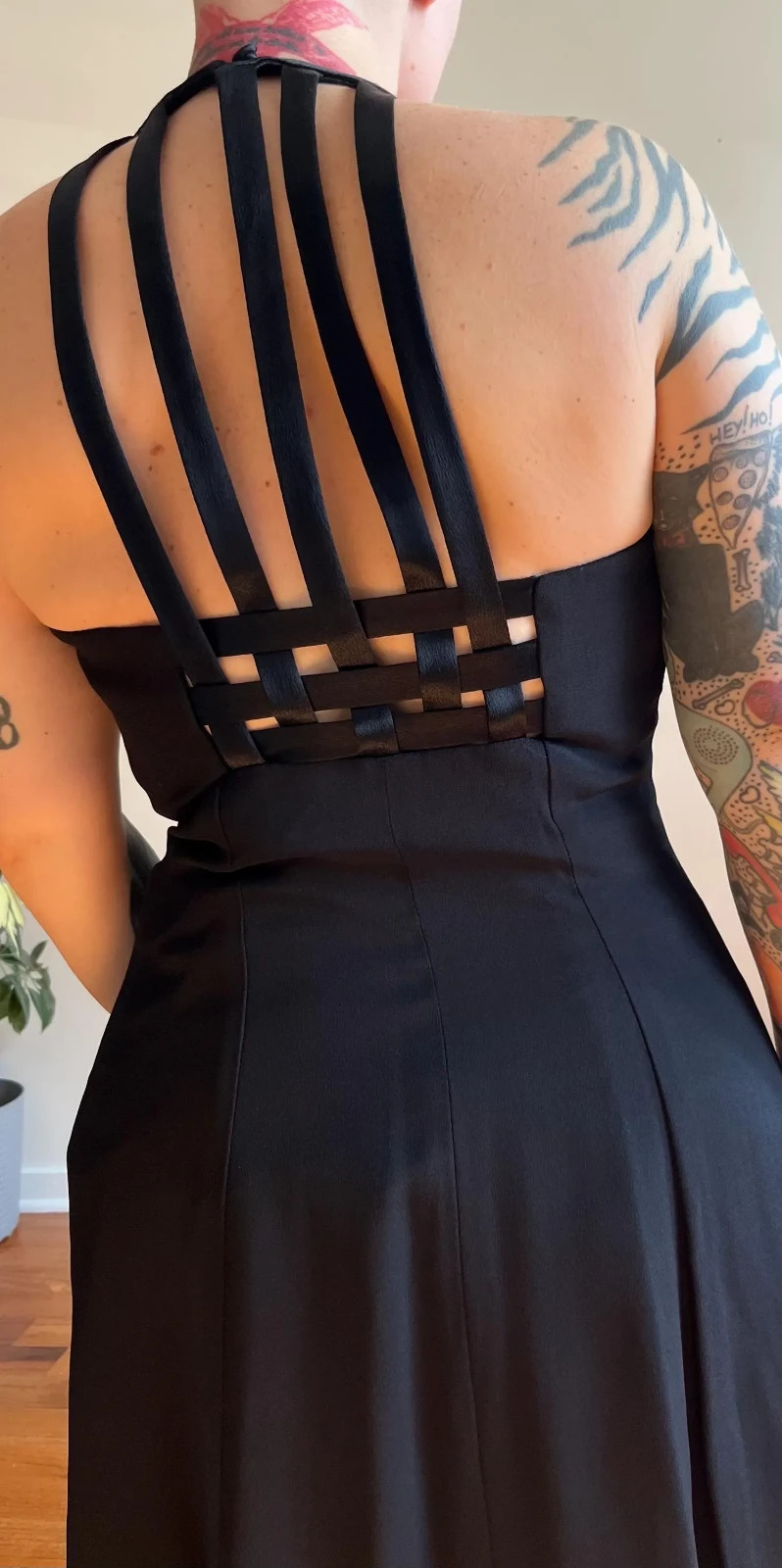 Vtg 80s/90s Strappy Back Black Mini Dress by Donna Ricco