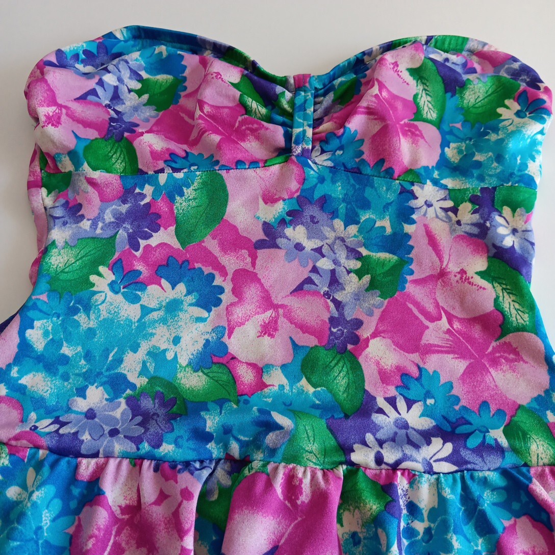 Vtg 14 One Piece Floral Sea Fashions of California Skirt Swimsuit Bathing Suit