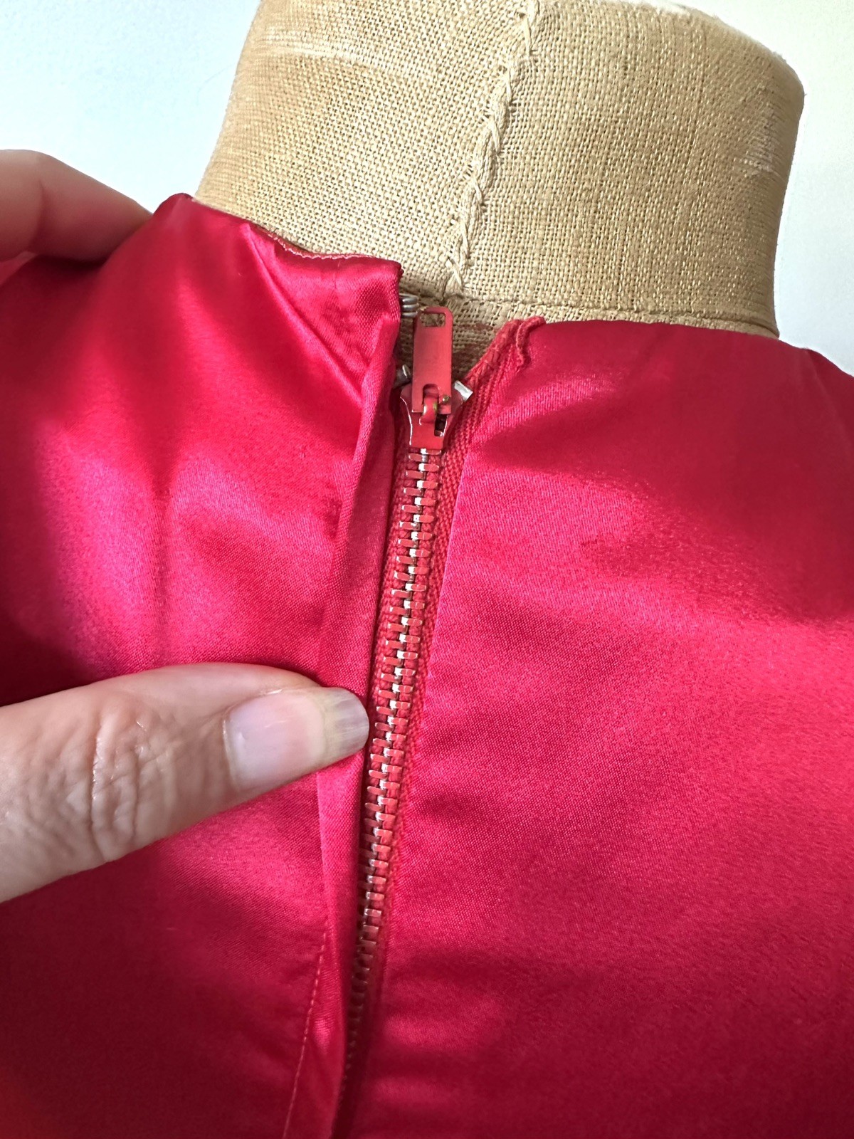 Stunning 1950’s Chinese Red Pencil Dress With Silver Embellishments, XS/S