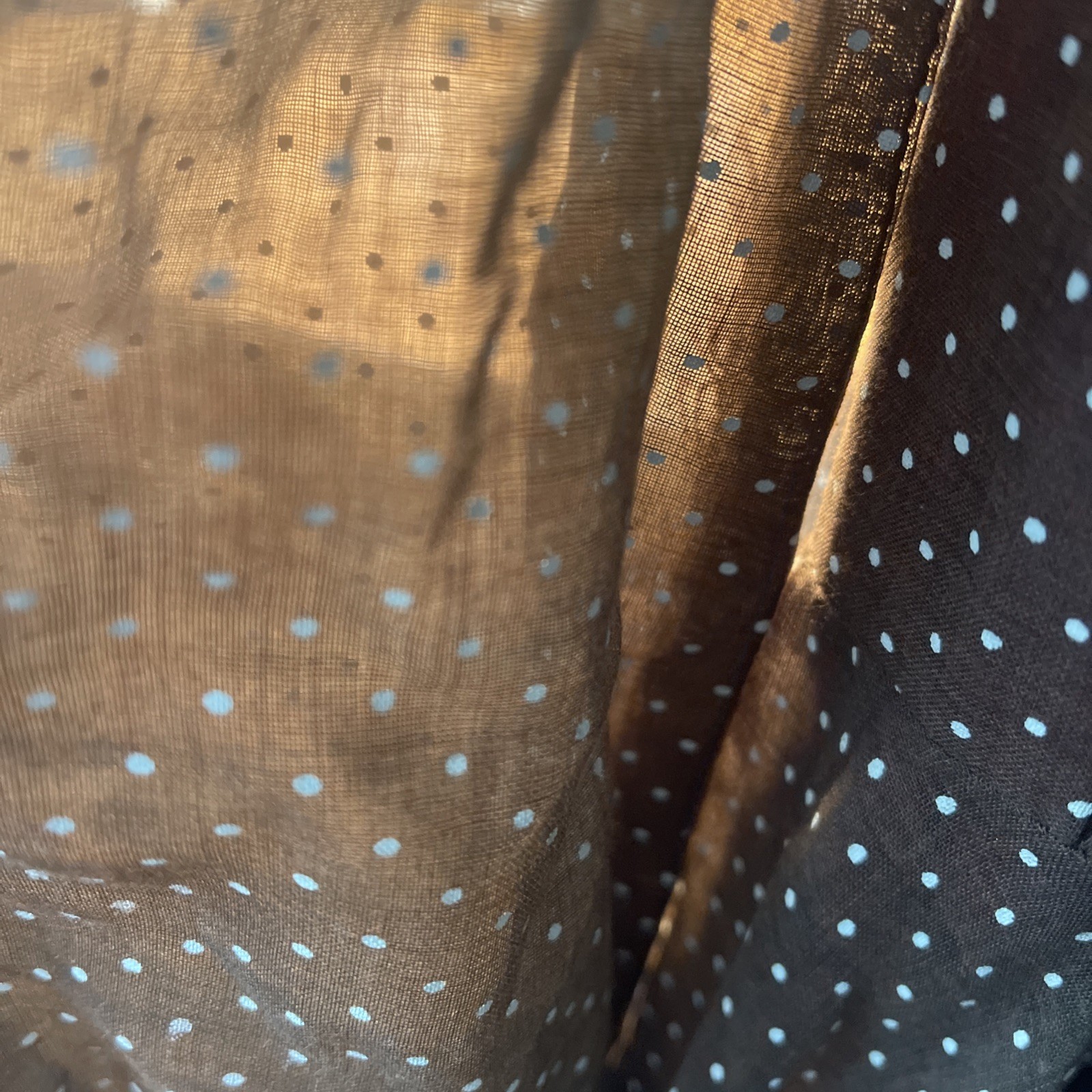 Vtg Brown White Swiss Dot Sz 12 Fit/Flair Long Sleeve Sheer Lined Twirl Retro