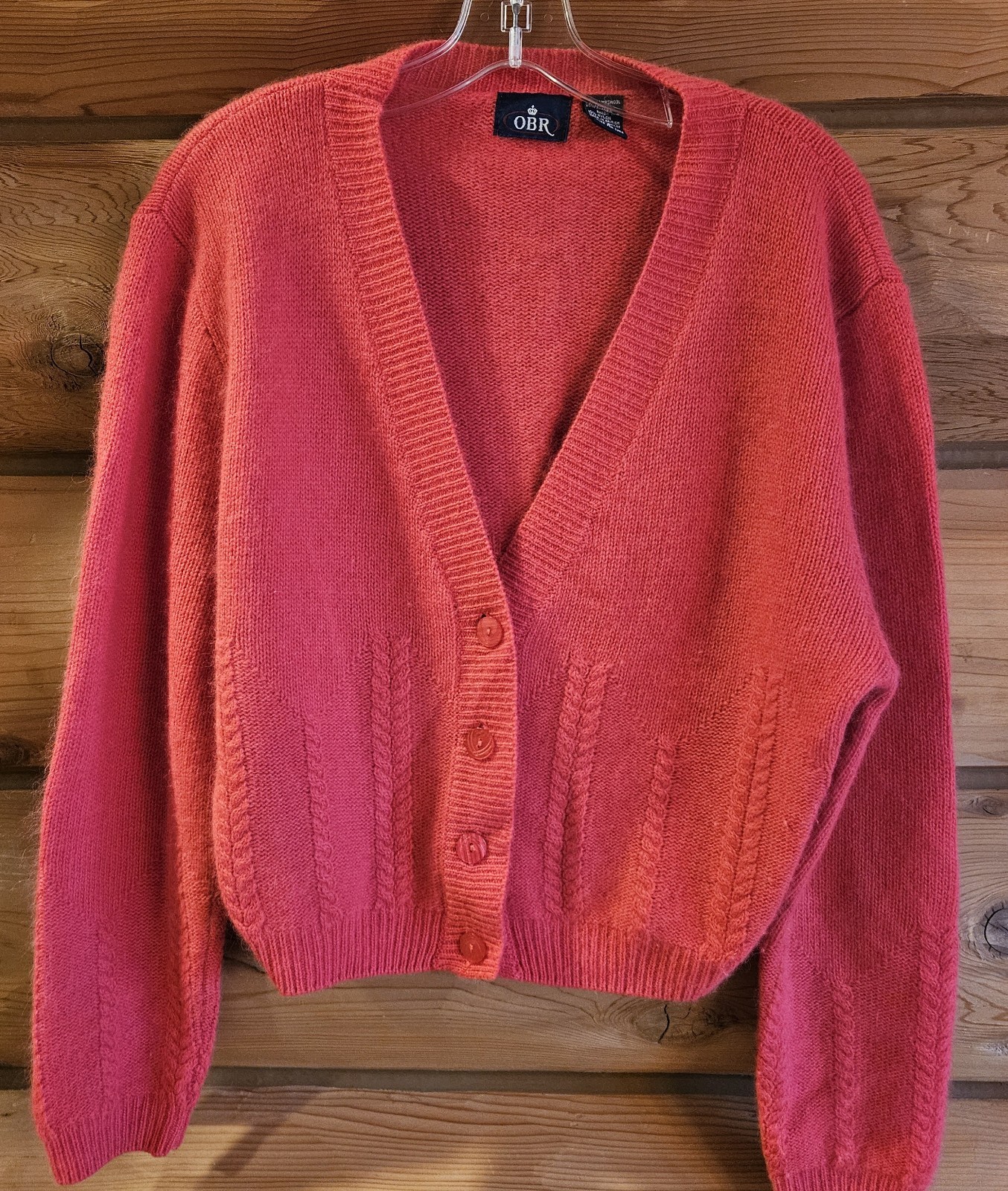 OBR vtg lambswool angora blend Boxy cropped Pink cardigan Size Small V-neck