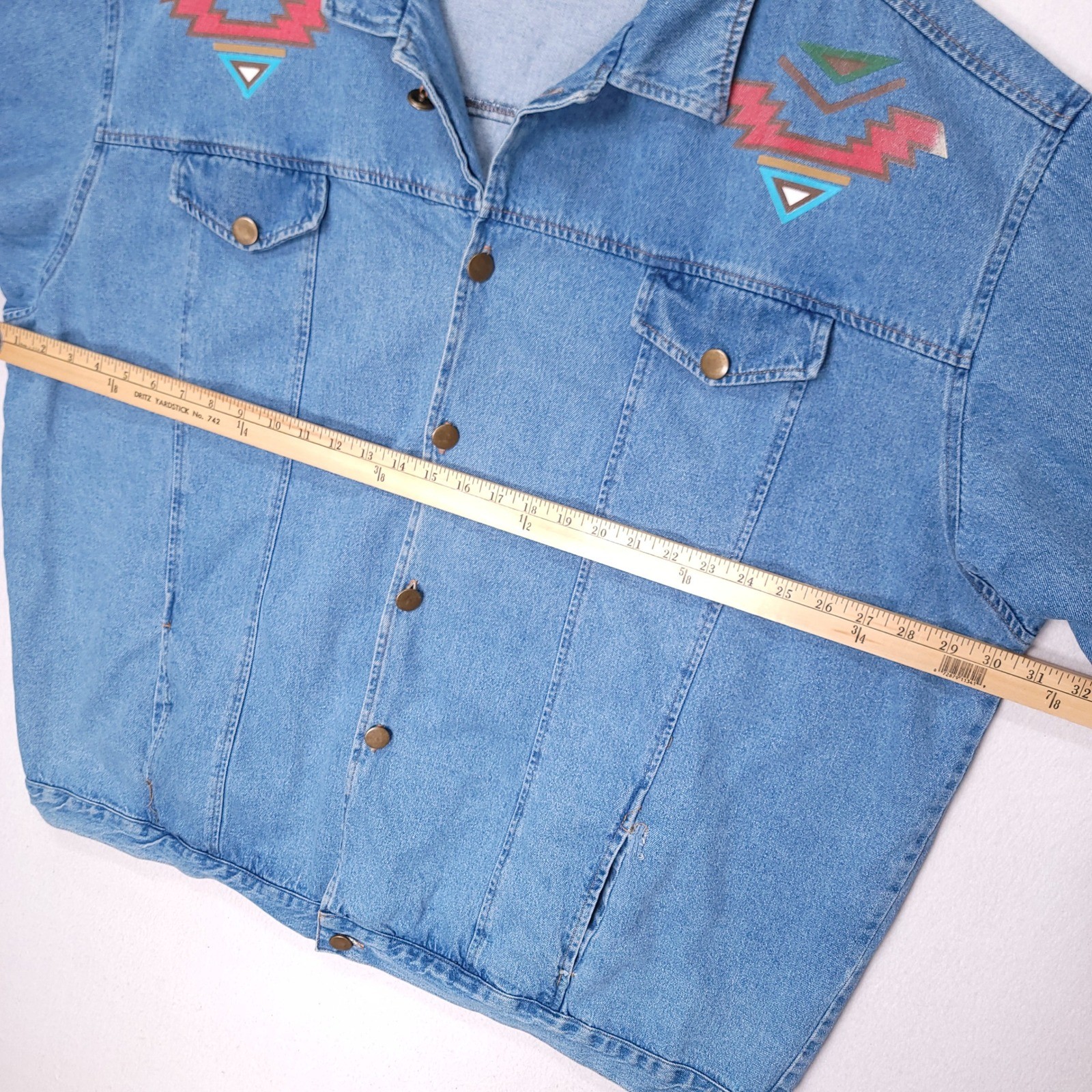 Vintage Hunters Run Southwestern Geometric Print Denim Jacket Shirt Size 5X