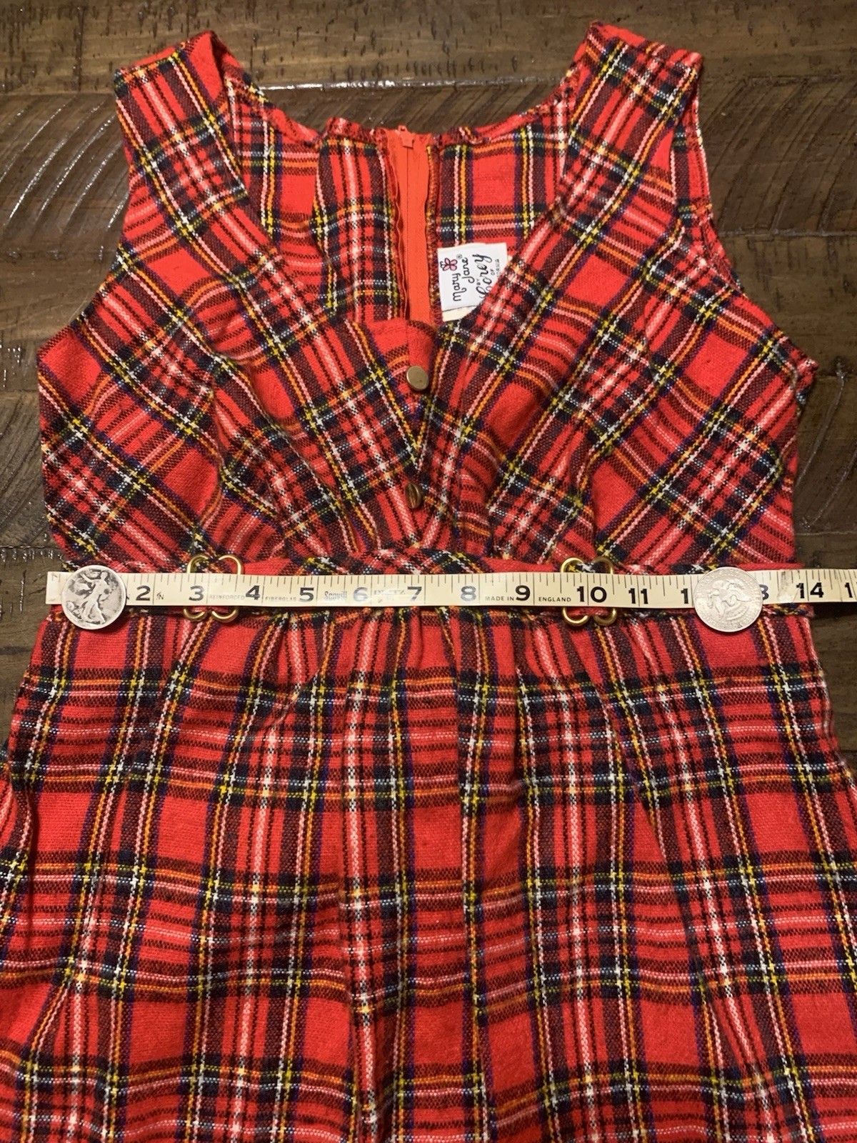 1960s Mary Jane Red Tartan Plaid Jumper Dress – Vintage Size 4 Fits S/M Holiday