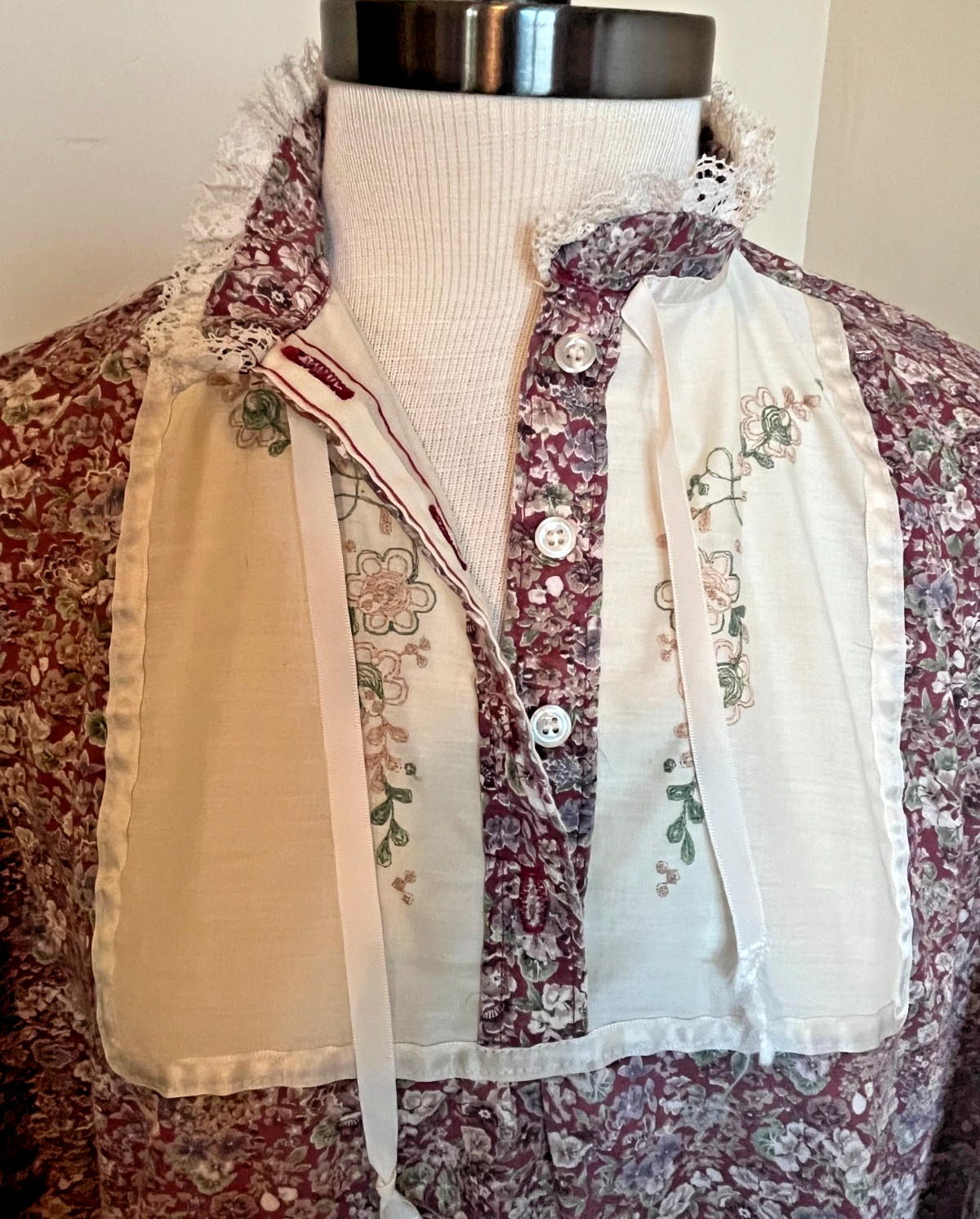 Vtg Funny Girl Blouse Shirt Size 13/14 High Neck Floral Calico Prairie Cottage