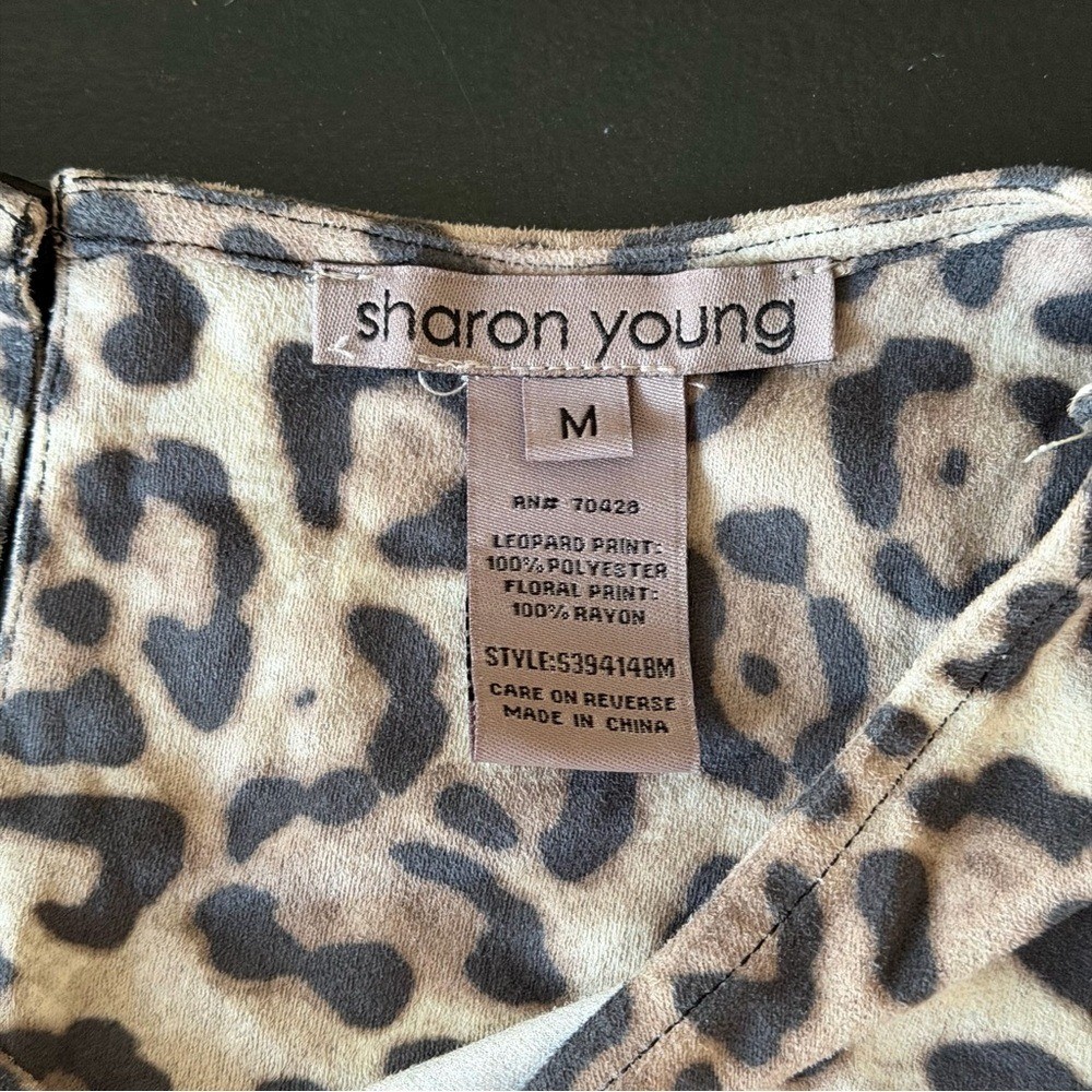Y2K Sharon Young Leopard Peasant Fairy Floral Top Tunic Boho Vintage Boho M