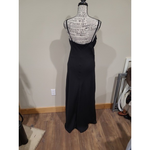 Vtg. KARINA NITES elegant Black slip dress maxi gown draped Neckline Women SZ 8