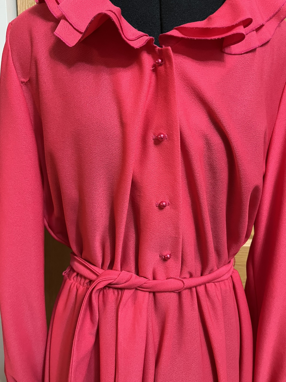 VTG TRENDS BY JERRIE LURIE Flounce Elastic Waist Dress. Tie Large Fuscia Ruffle