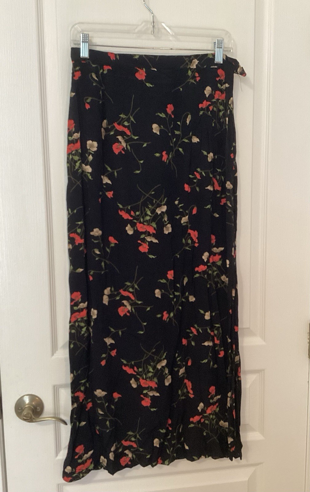 Casual Corner Vintage Romantic Black Floral Maxi-Skirt A-Line Sz10 Side Slit NWT