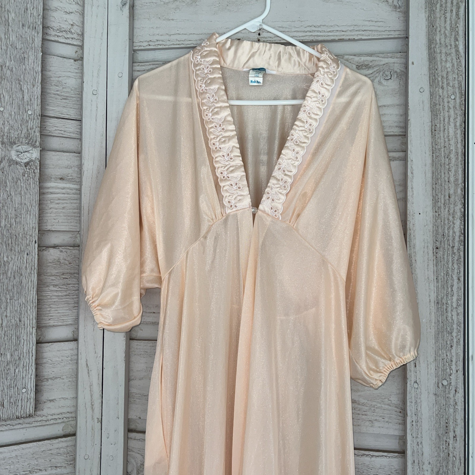 Vintage Movie Star Peach nylon lace peignoir nightgown robe Tie Size Nylon Large