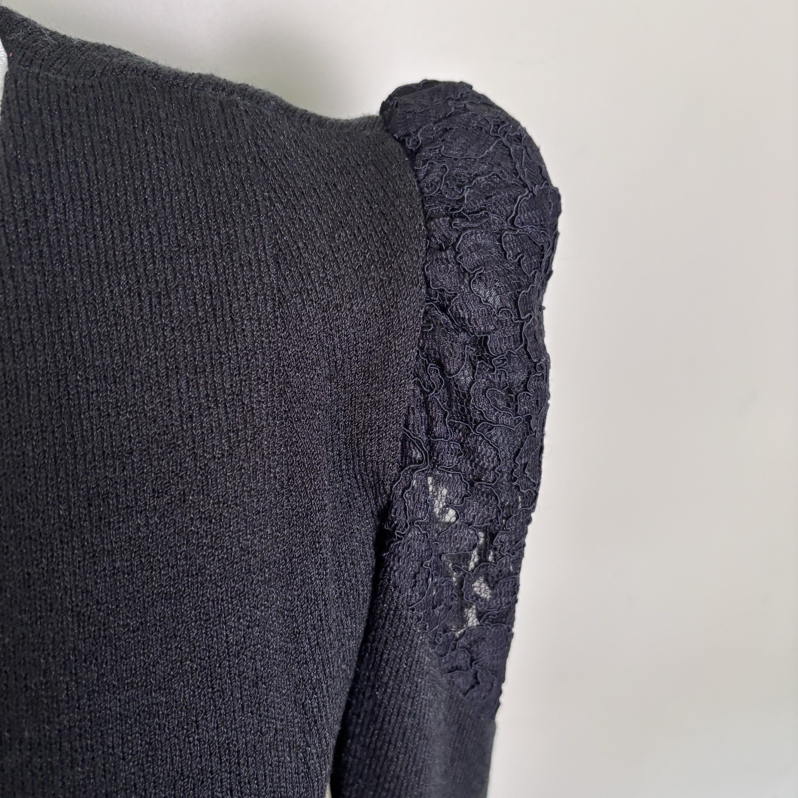 VTG Special Occasions Anthony Sicari Black Knit Blazer-Lace Puff Sleeves-Bow-8