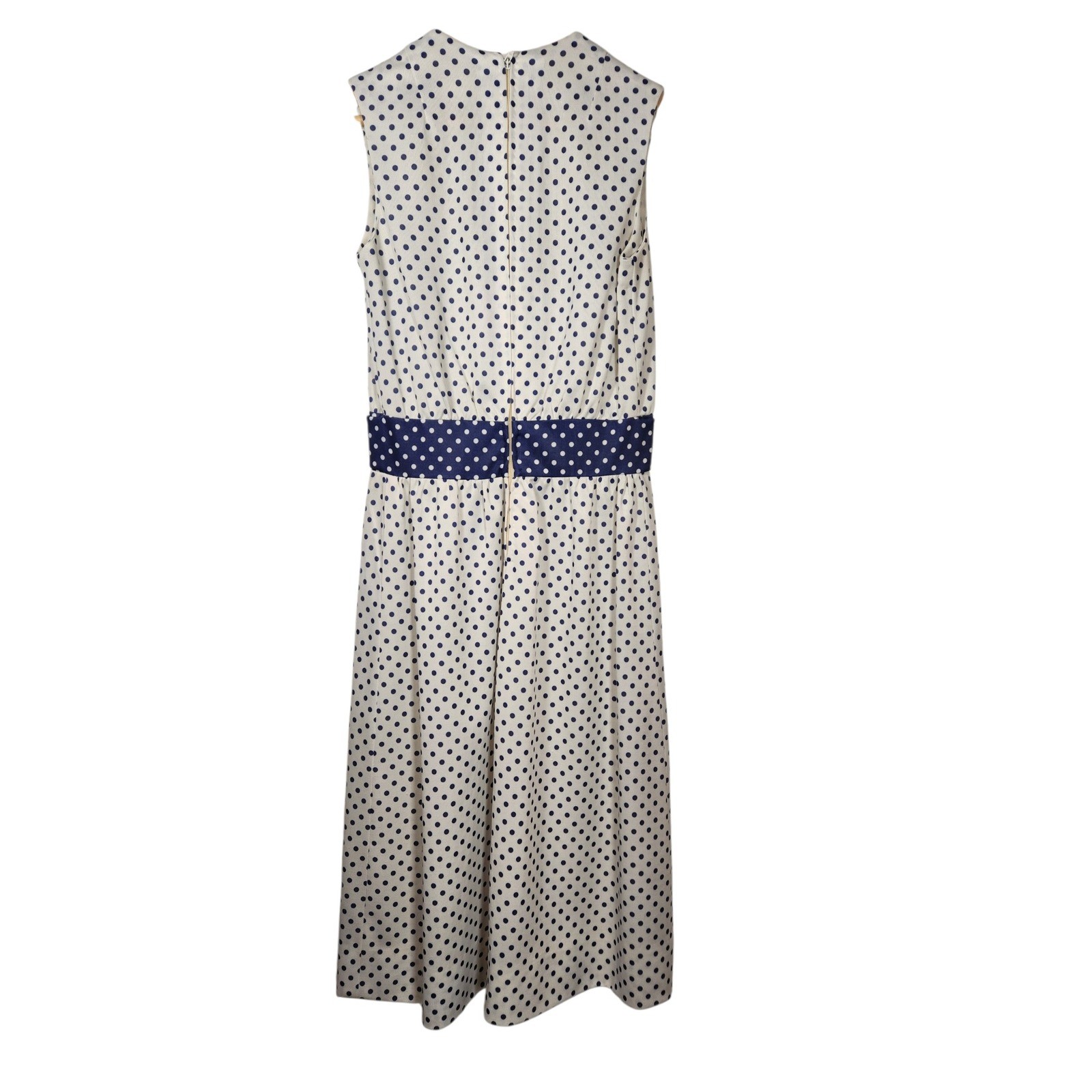 Vintage Polka Dot Midi Dress Navy White Rockabilly Pinup Cottagecore Nautical S