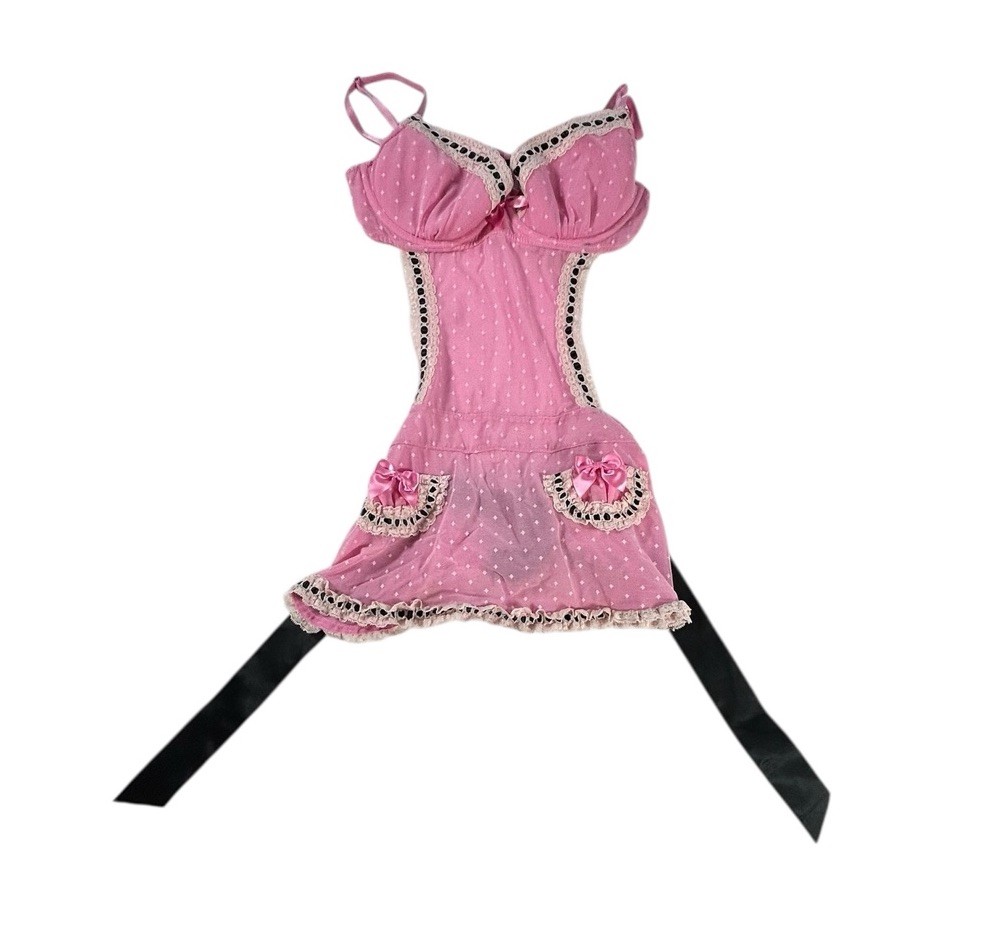 Vintage Victoria Secret Apron Teddy Size 34C Pink Lingerie Sexy Little Things
