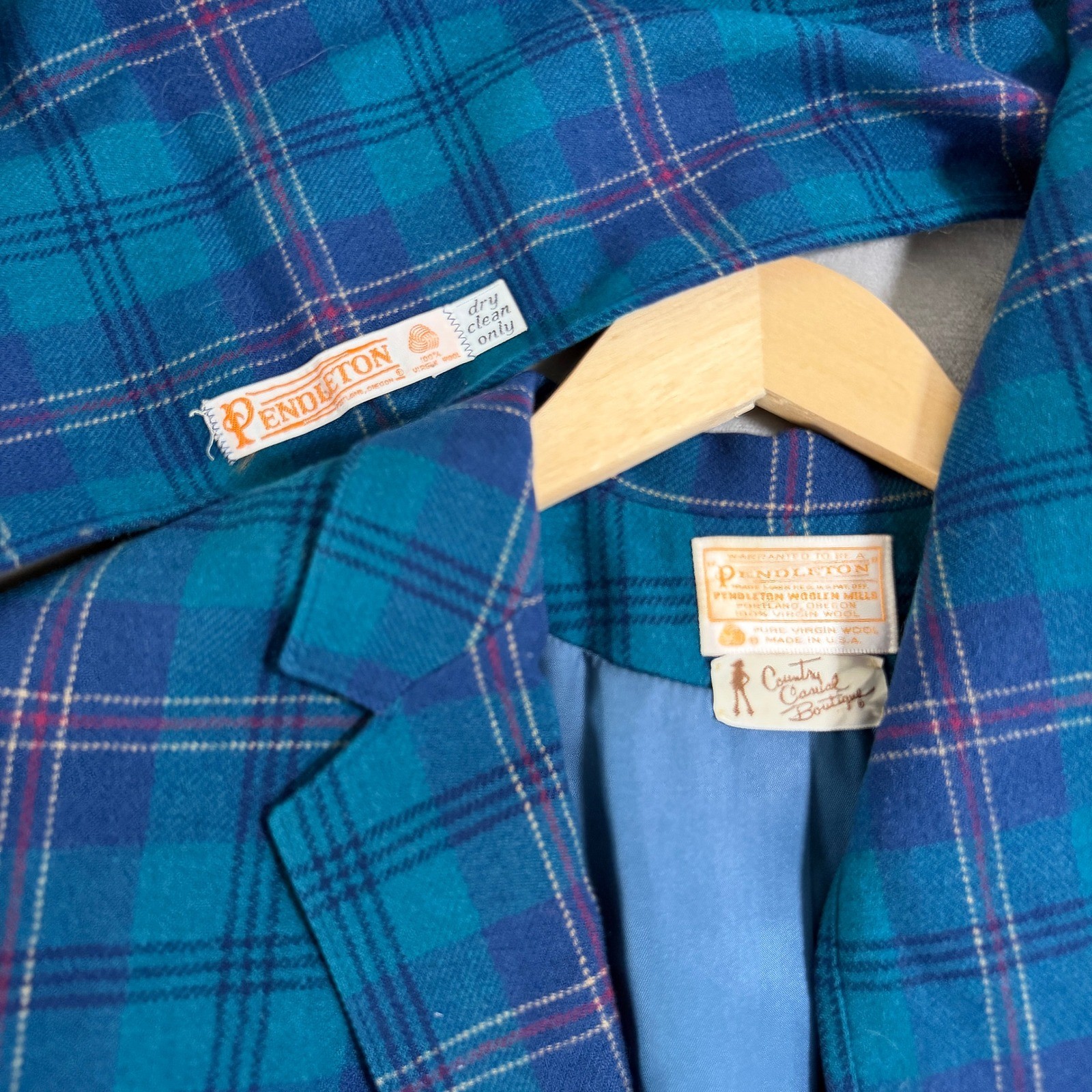 Vintage Pendleton Teal Plaid Wool Blazer and Scarf Set ACADEMIA USA Small Medium