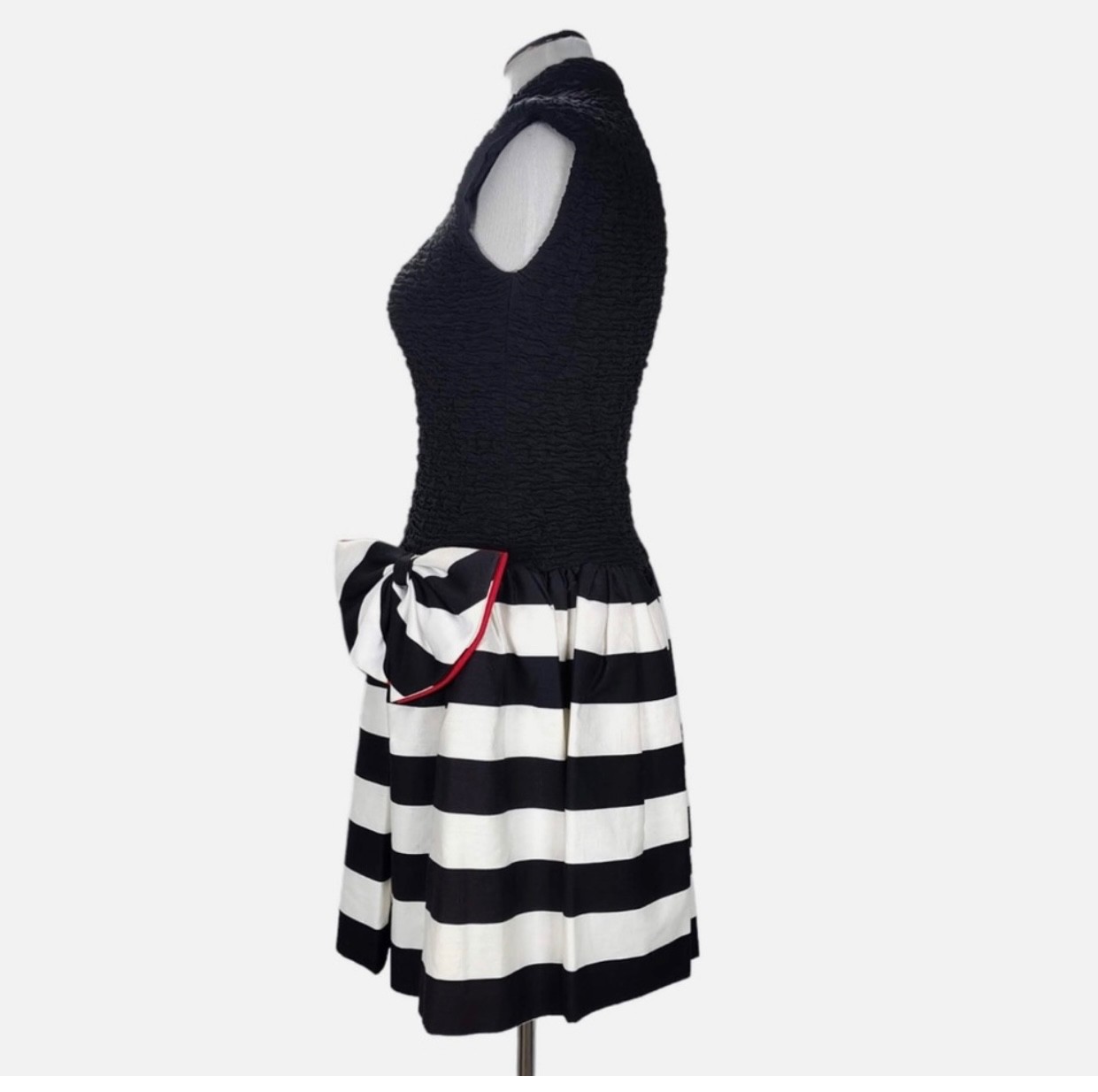 Vintage 80s Huey Waltzer Darcy Party Dress Size S Striped Drop Waist Full Skirt
