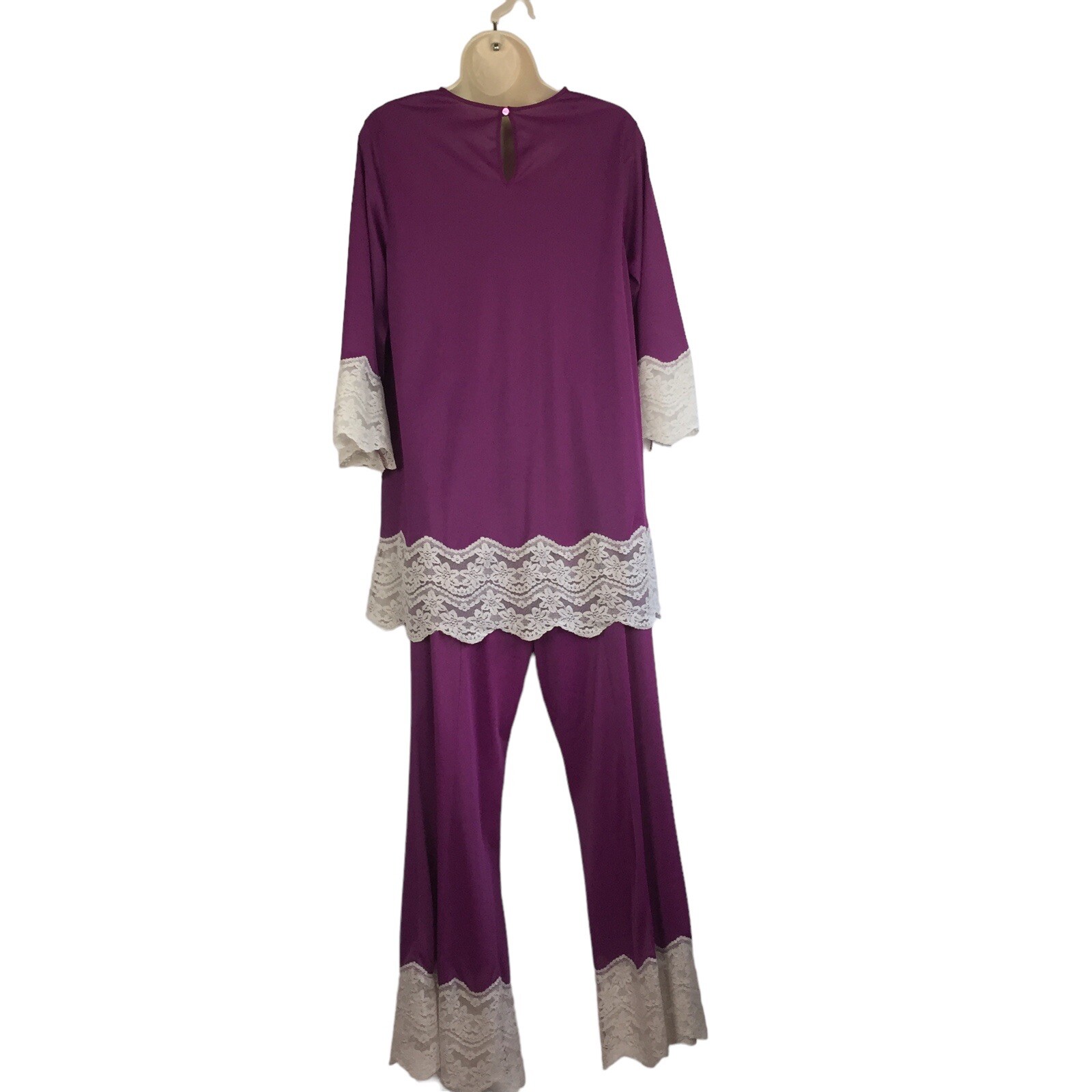60’s Gilead S Nylon & Lace Pajamas 2 Pc Loungewear Tunic & Pants 24″-32″ Waist