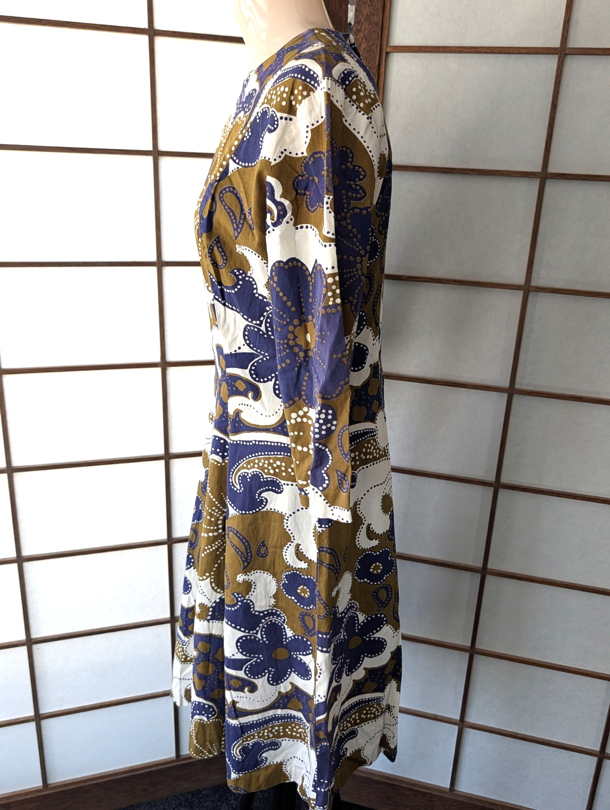 Vintage 60s Joan Curtis Cotton Career Dress Oversize Floral Hawaiian Print M/L
