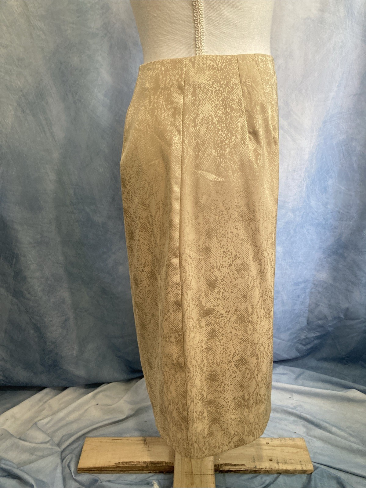 Vtg 90s Carole Little Gold Snakeskin Pencil Skirt 6 Satin USA Grunge Glam Rock