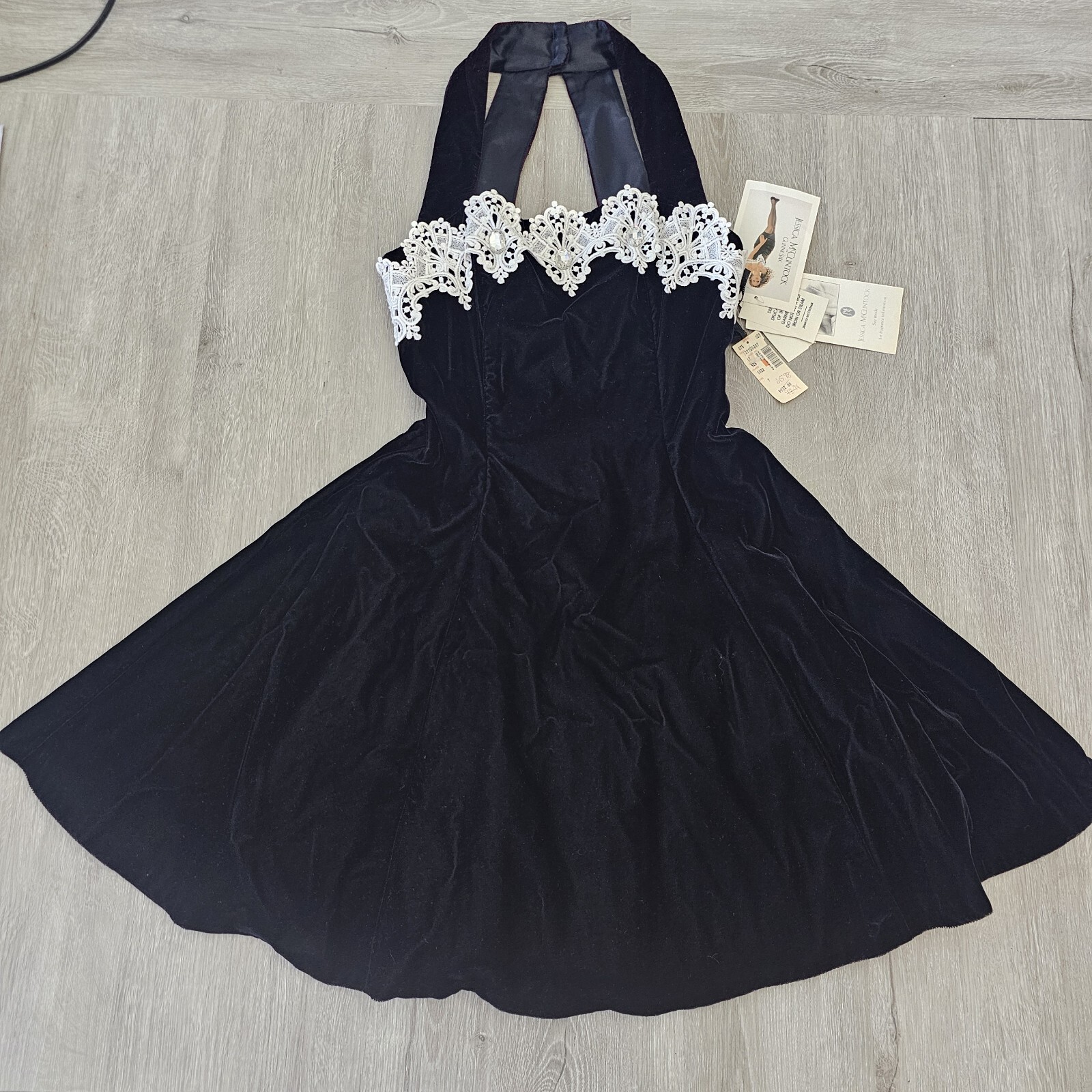 Vtg Jessica McClintock Women Size 7/8 Black With Tulle & 3 Crystals – NWT