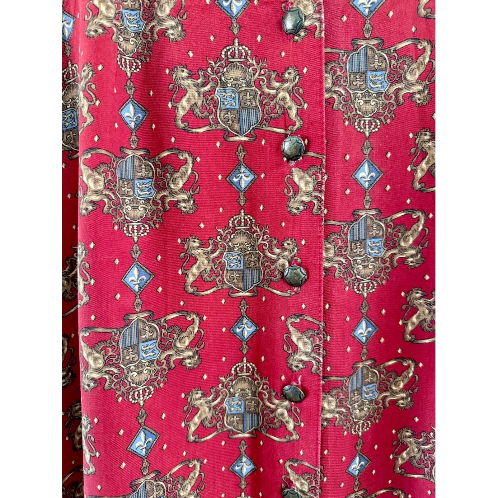 Signature by Jerell Maxi Skirt Women S Red Vintage Heraldic Crest Button Front