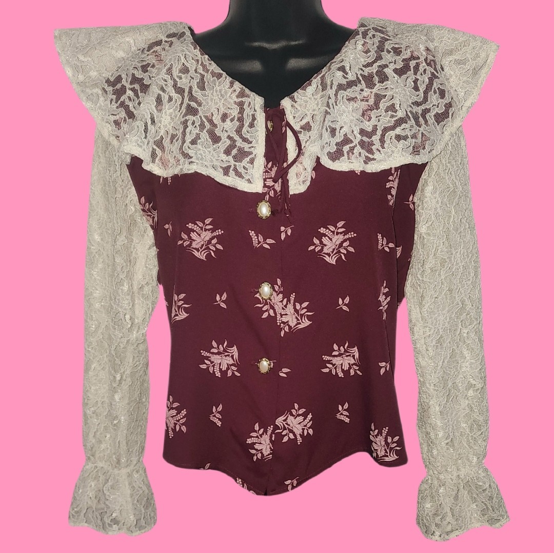 VINTAGE 80’s LACY AFTERNOON Romantic Whimsy Cottagecore Poet Lace Women’s Blouse