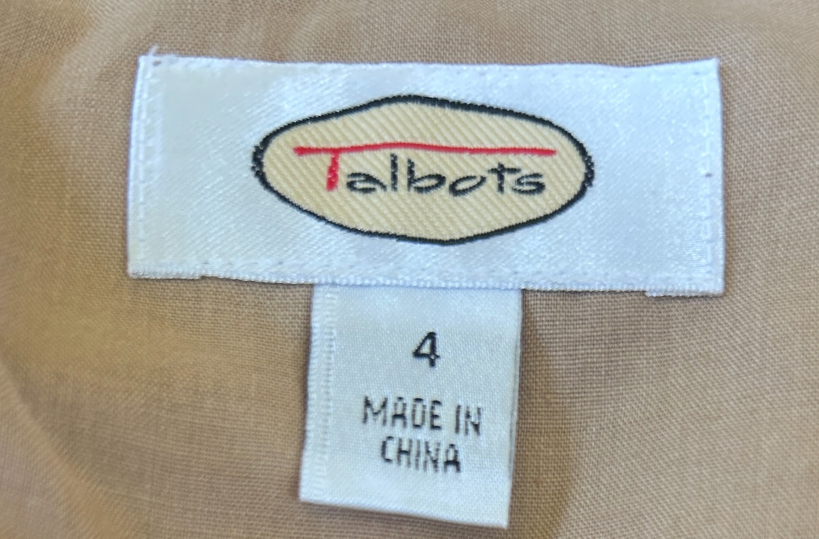 Vtg Talbots Pencil Skirt 100% Cotton Tan w/ Red Embroidery Floral, Lined, 4-UEC