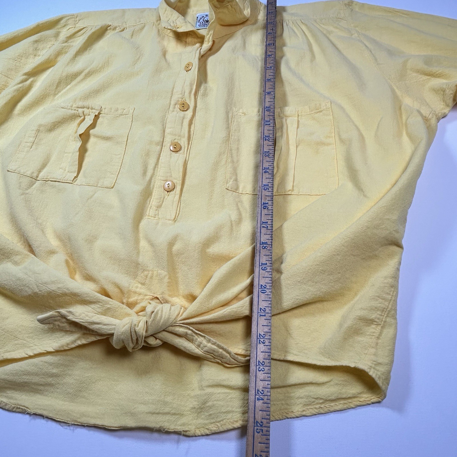 Vintage 80’s Bright Yellow Cotton Tie Front Shirt Blouse Aries & Taurus size M/L