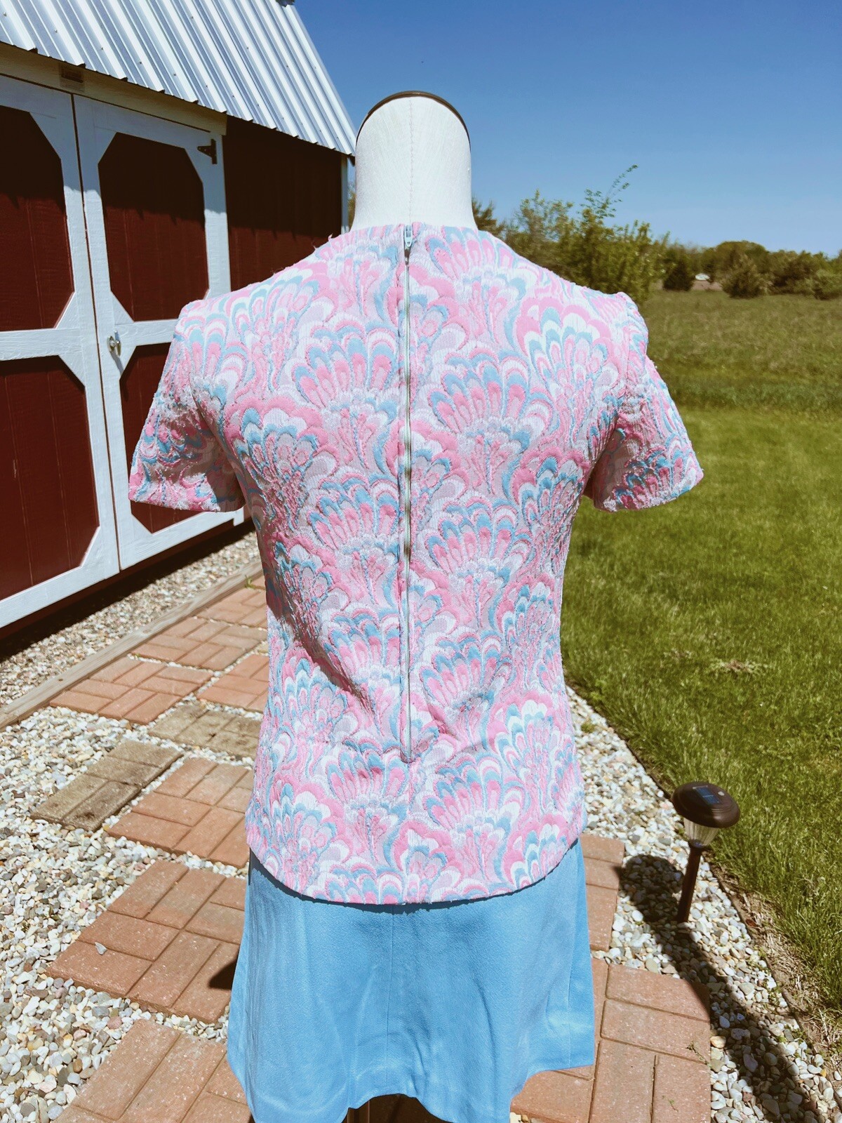 Vintage Polyester Light Blue And Pink Skirt and Shirt Set 60’s