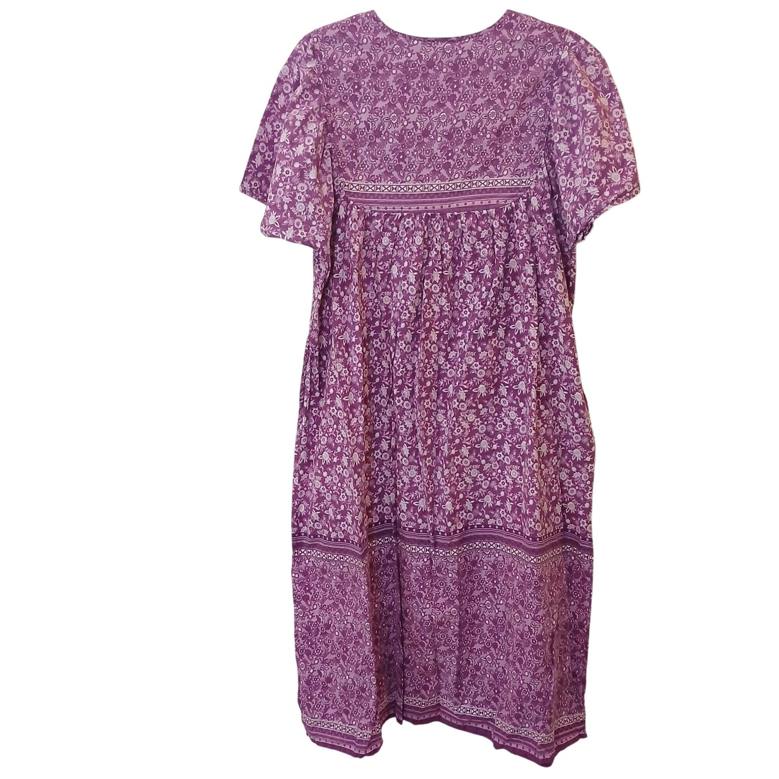 VTG Metropolitan Floral House Dress Muumuu Size XL Purple Cotton Pockets #L-51