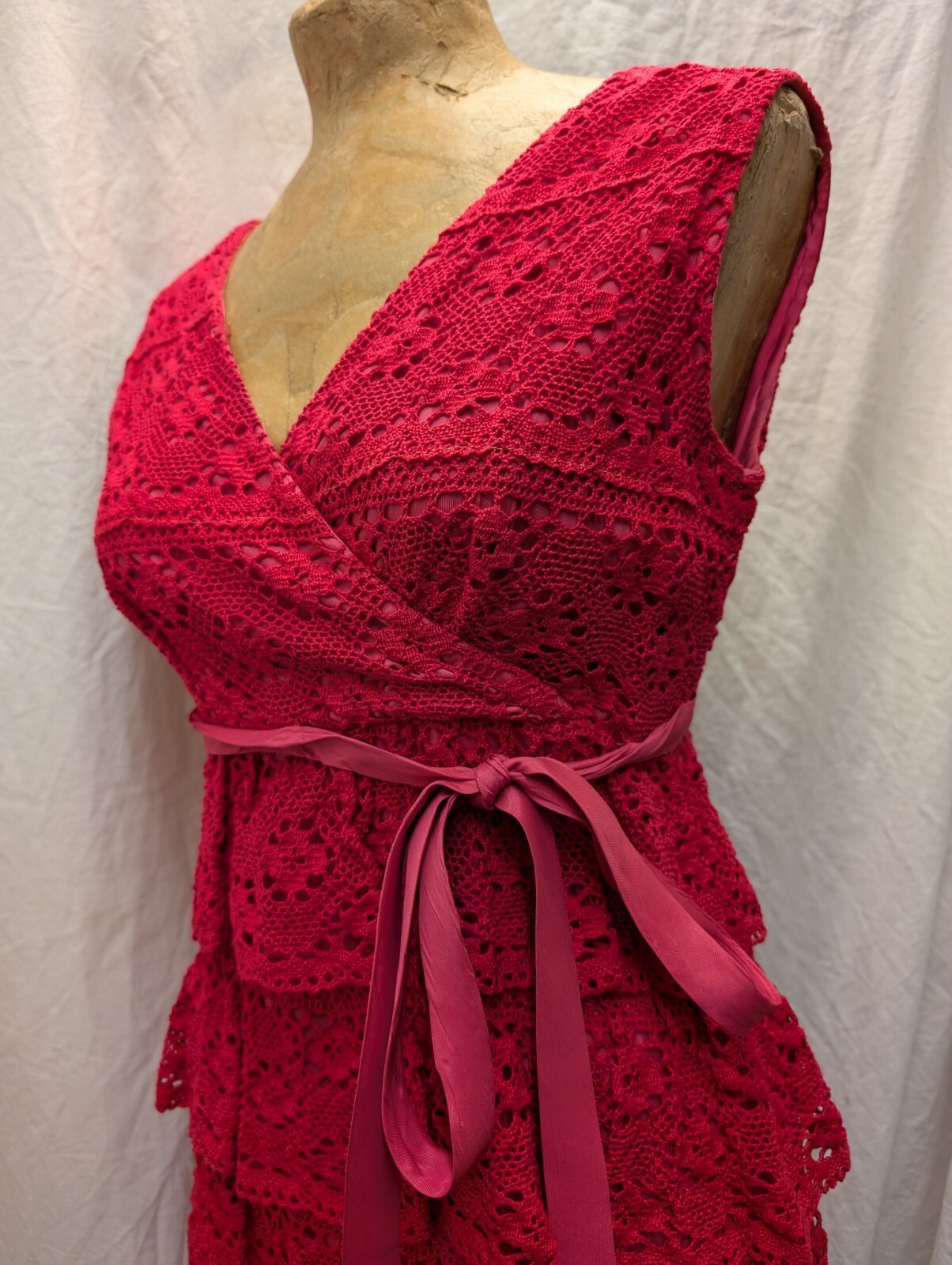 Vintage 1960’s Red Crochet Cotton Lace Mod Dress by Darling Small