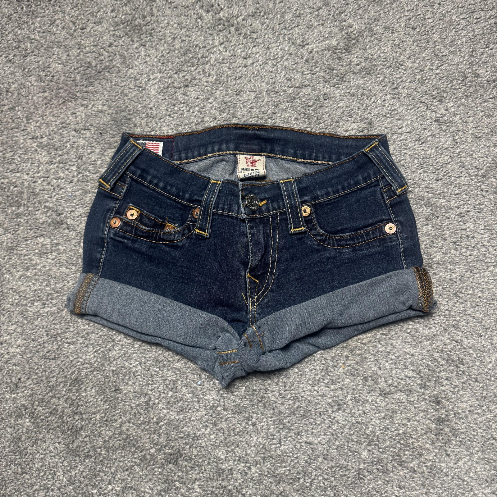 True Religion Denim Shorts Womens 27 Blue Rolled Cuff Horseshoe Pockets Casual