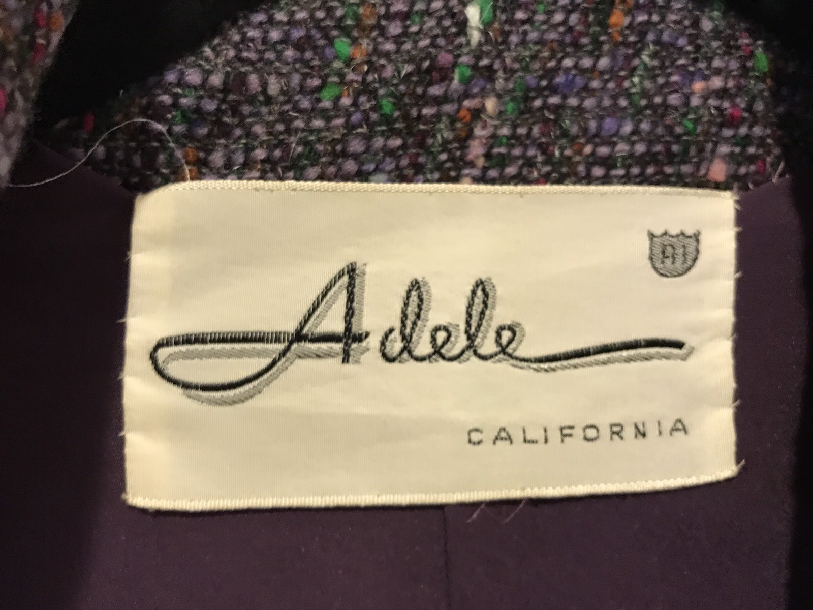 Adele California Purple Multi Color Tweed Jacket Blazer 1950’s Vintage Button