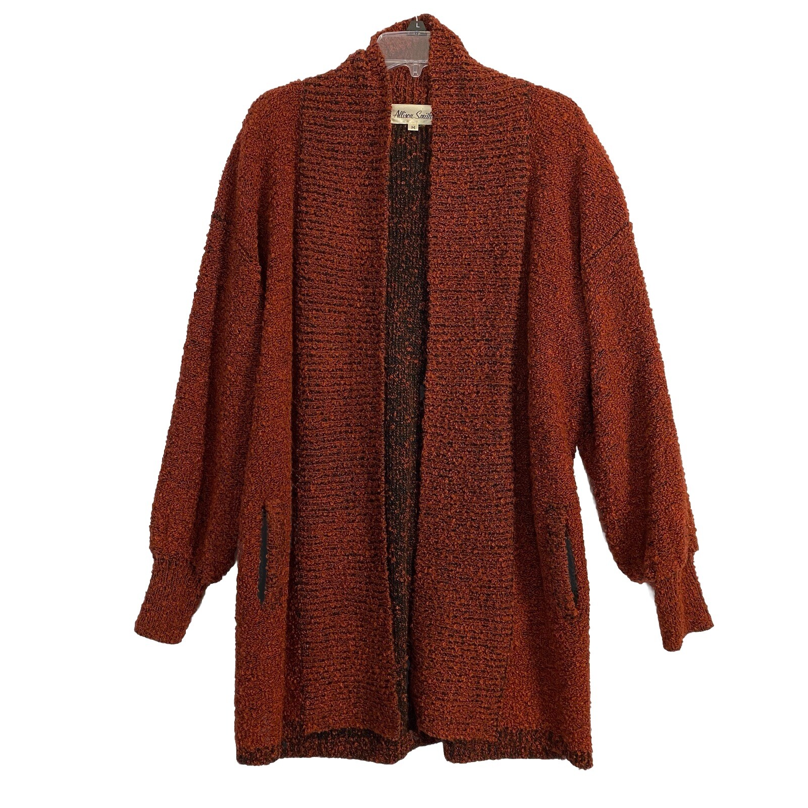 VTG Womens Cardigan Duster Chunky Knit Long Sweater Coat Burnt Orange M 80s 90s