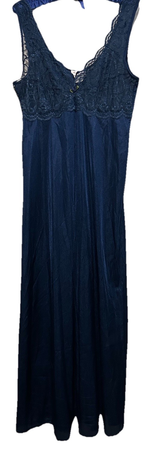 Amoureuse Nightgown M Blue Lace Trim Nylon Sleepwear Long Gown Lingerie Medium