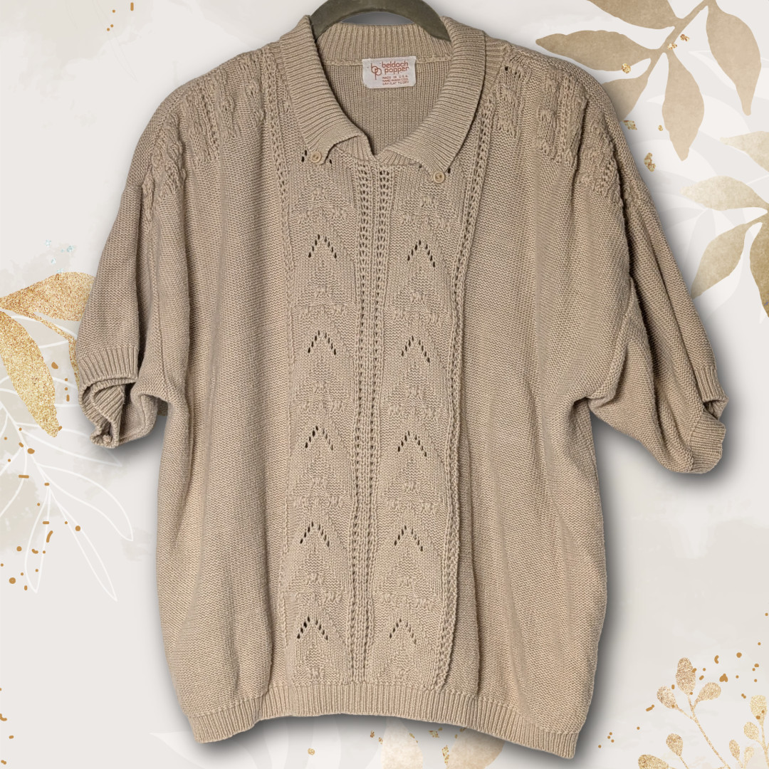 Beldoch Popper late 70s Vintage Knit Pointelle Chevron Pattern Polo