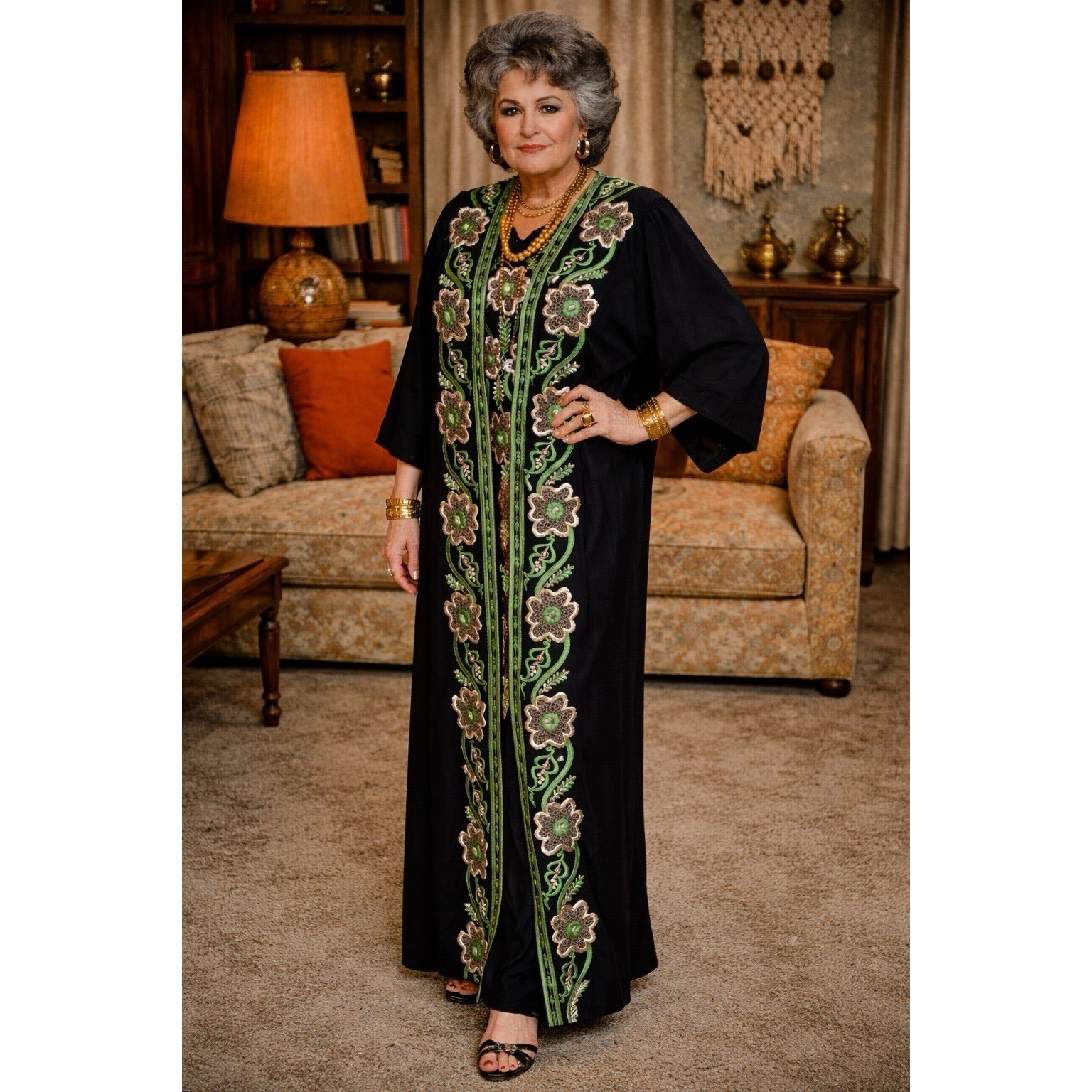 VTG 70’s Philippa Floral Embroidered Palm Springs Glam Hollywood Regency Maxi