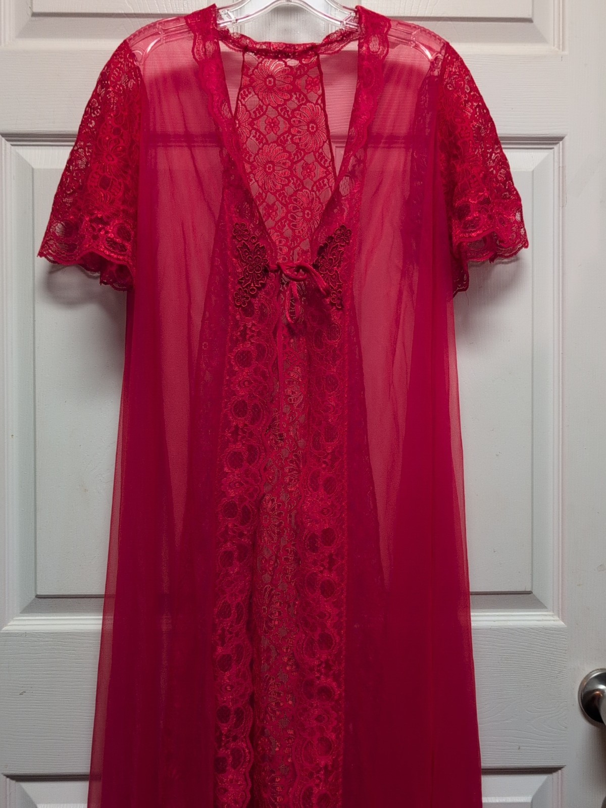 Vintage Lacey Sexy Longline Red V-Neck CoverUp Romantic Women’s 38