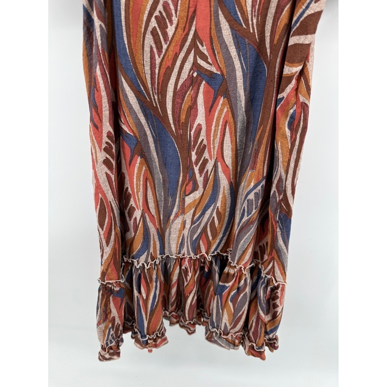 Robbie Bee Cottagecore Boho Coastal Retro Rust Multicolor Wave Print Dress SzL