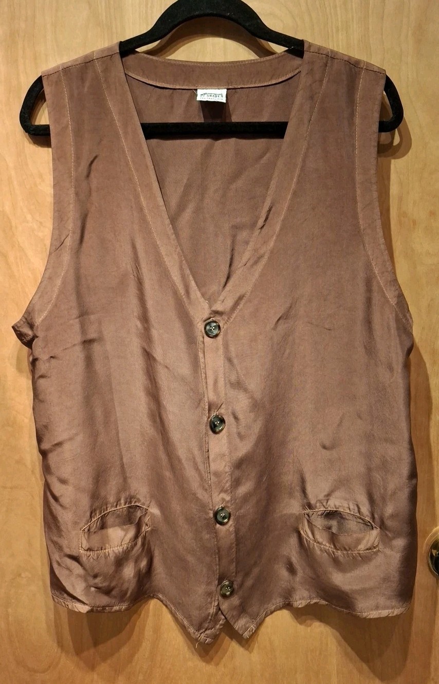 Classic Vintage CP Shades Vest M Brown Satin Rayon