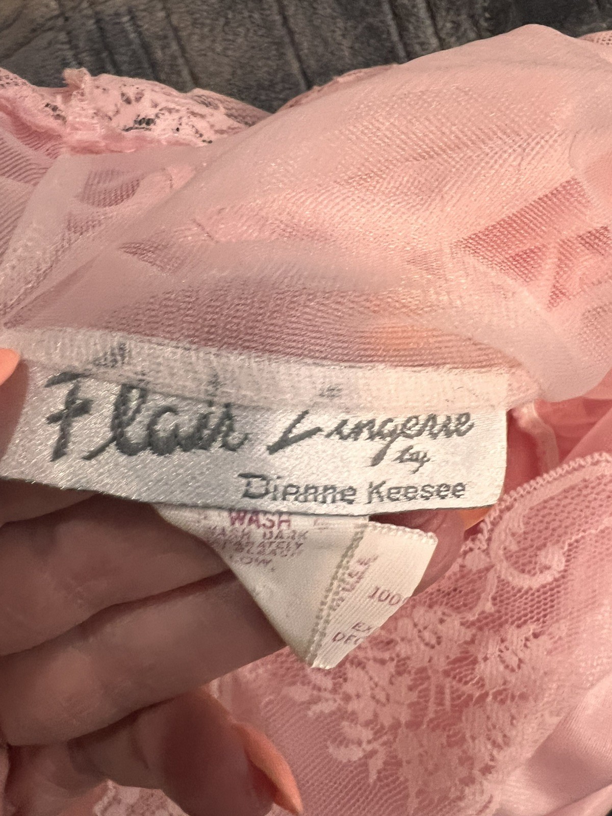 Vtg Pink FLAIR LINGERIE By Dianne Keesee NYLON LACE Satin NIGHTGOWN/Sz m