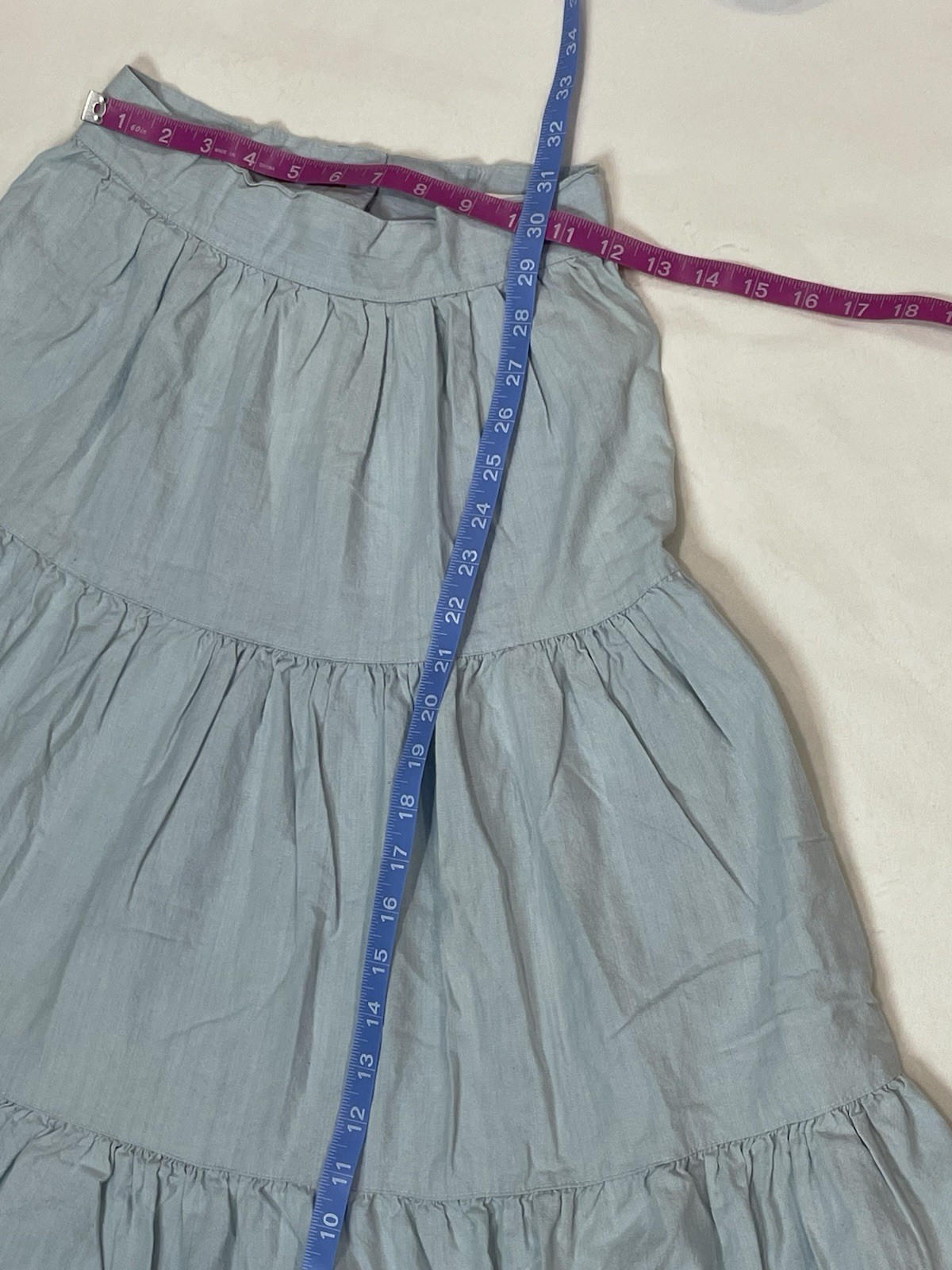 Tarazzia Vintage Midi A-line Skirt Light Denim With White Lace Whimsical