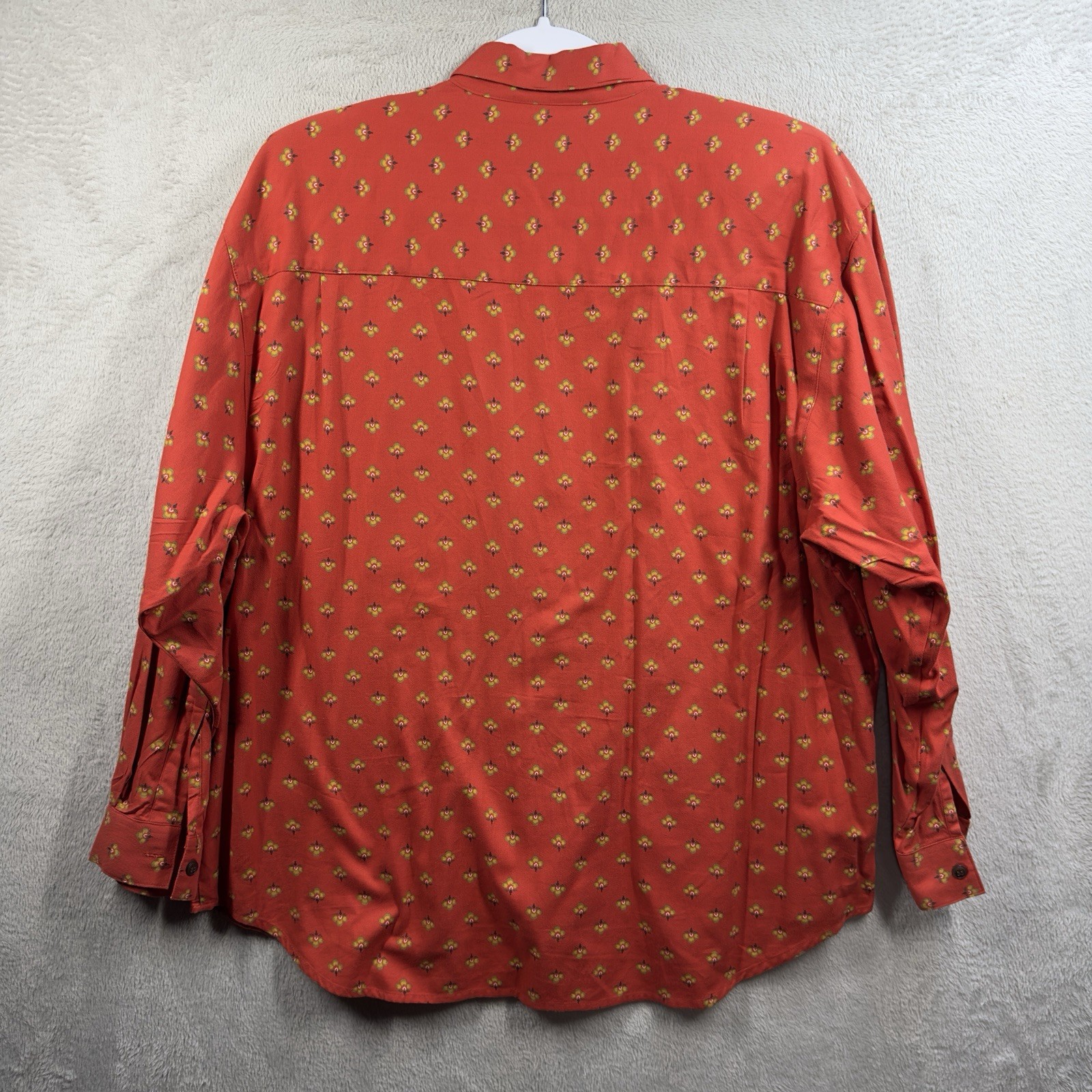 DOCKERS Vintage Rust Red Ditsy Floral Button Front Shirt Women’s M Shoulder Pads