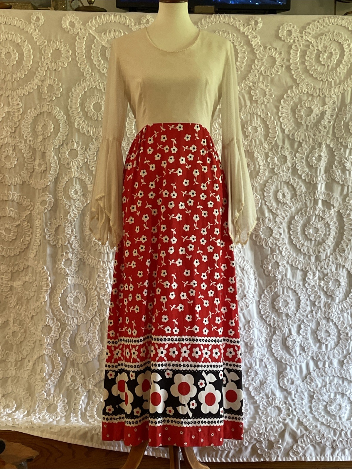 Vintage Sears Fashions Floral Maxi Dress Flare Arms Absolutely Gorgeous LOOK!!!