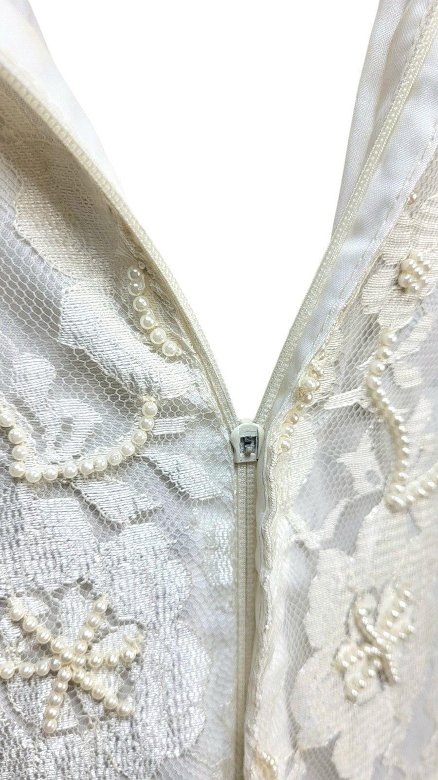 Vintage Laurance Kazar Creme Pearl Beaded Sequined Tiered Chiffon Formal Dress