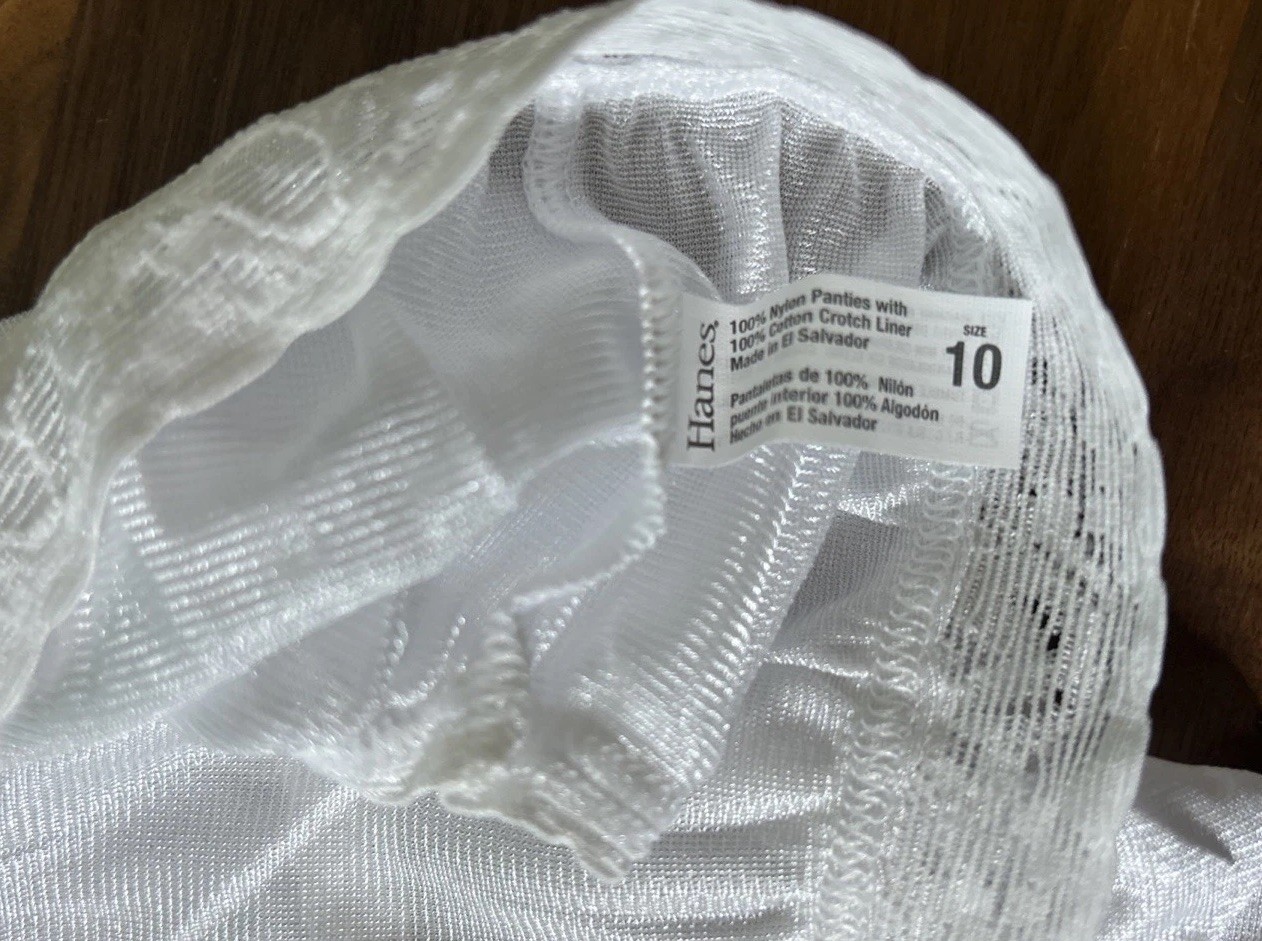 Vtg SILKY 100% NYLON HI CUT White HANES sz 10 Lace Second Skin Satin Side Tag