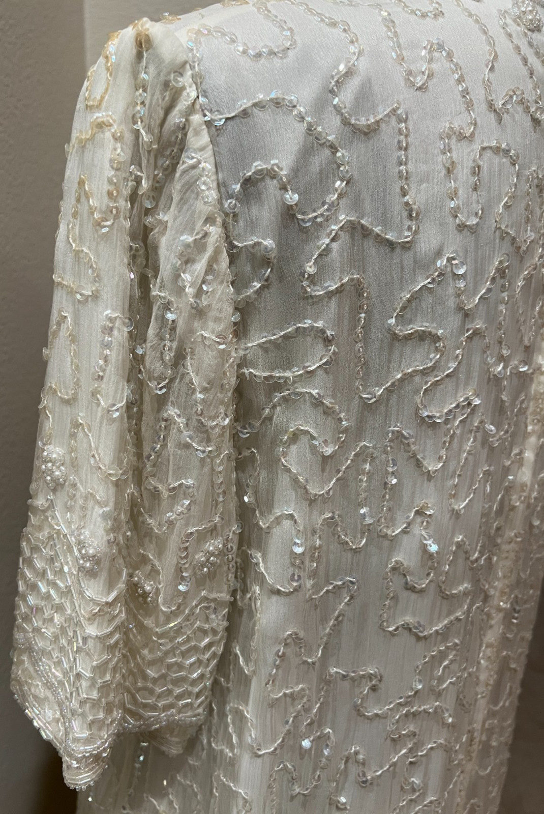 Brilliante by J.A. IVORY/CREAM Sequin Beaded Formal Party Silk Dress Petite Larg