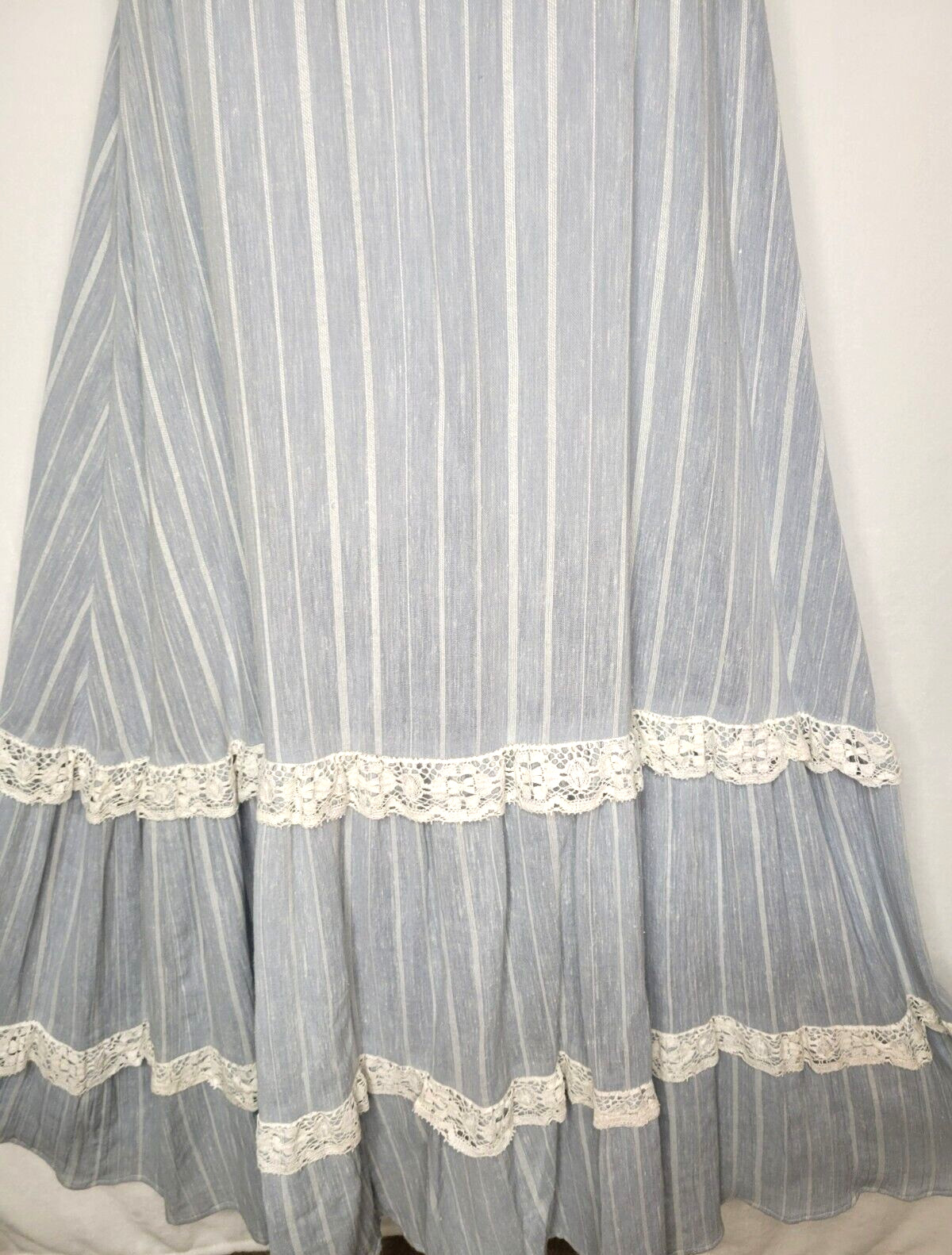 VTG 70’s Blue Tiered Prairie Maxi Dress Trivia By Charm Cottage See Measurements