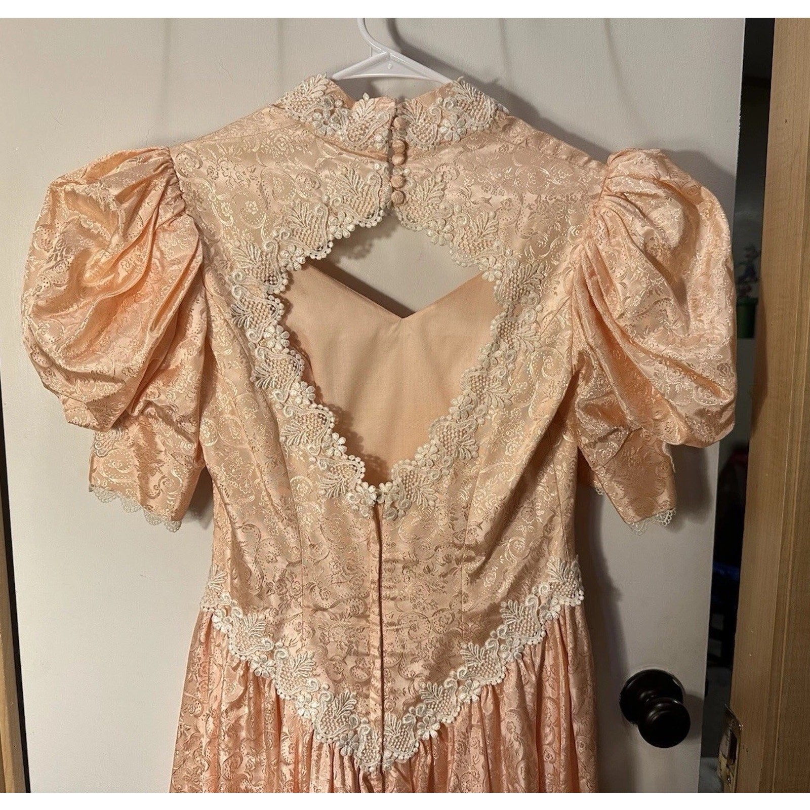 Vtg Women’s Prairie Cottagecore Little Bo Peep Dress Pink Lace puffy sleeves