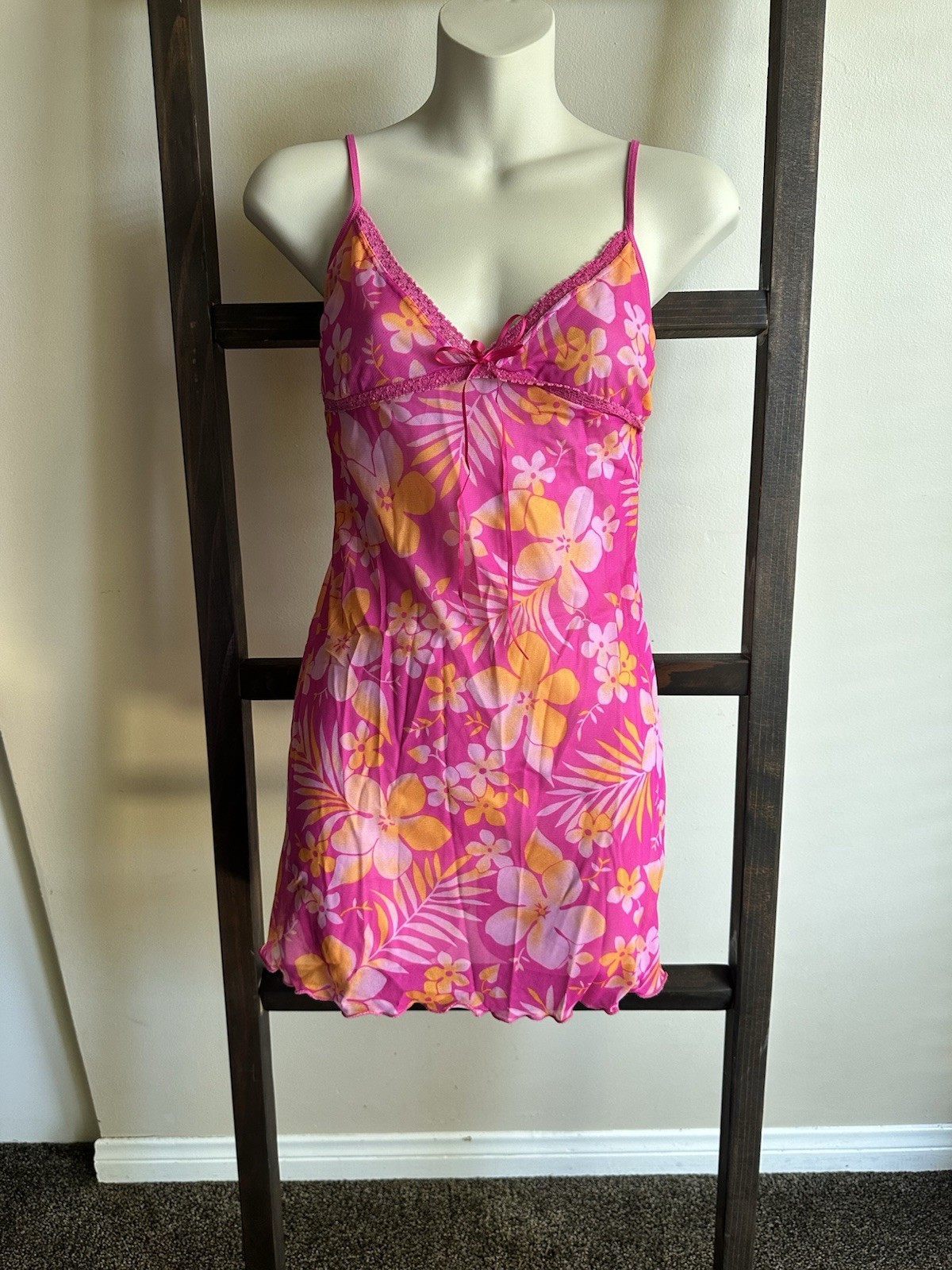 Y2K Fredrick’s of Hollywood Vibrant Pink & Orange Lingerie Set NWT