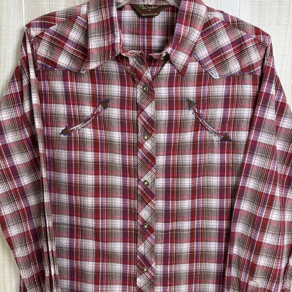 Walls VTG Ranch Wear Western Shirt Womens Cowgirl Pearl Snap Up Red Rodeo M